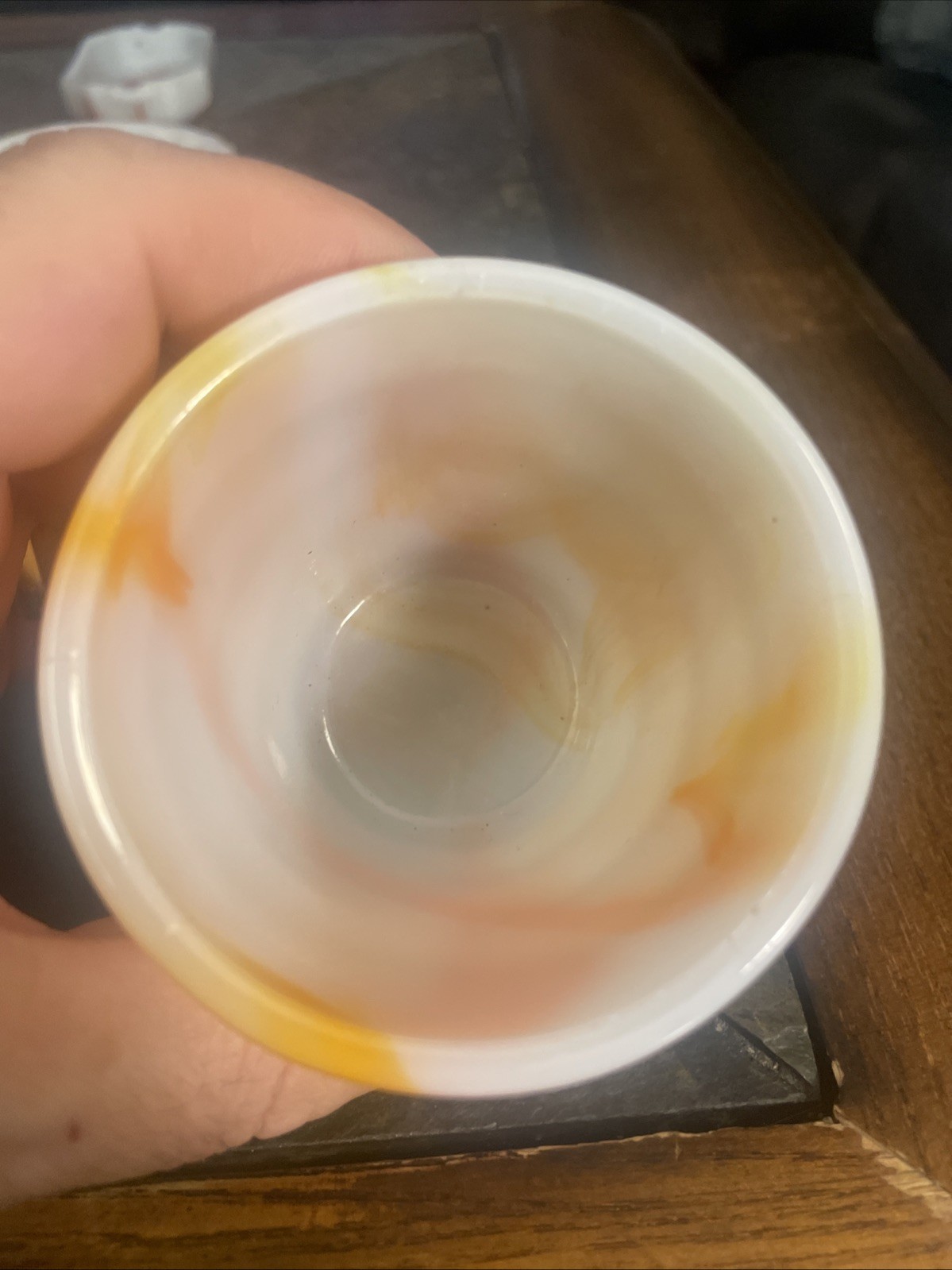 Vintage 1940’s Akro Agate Stacked Flower Pot Vase Orange White Marbled Color