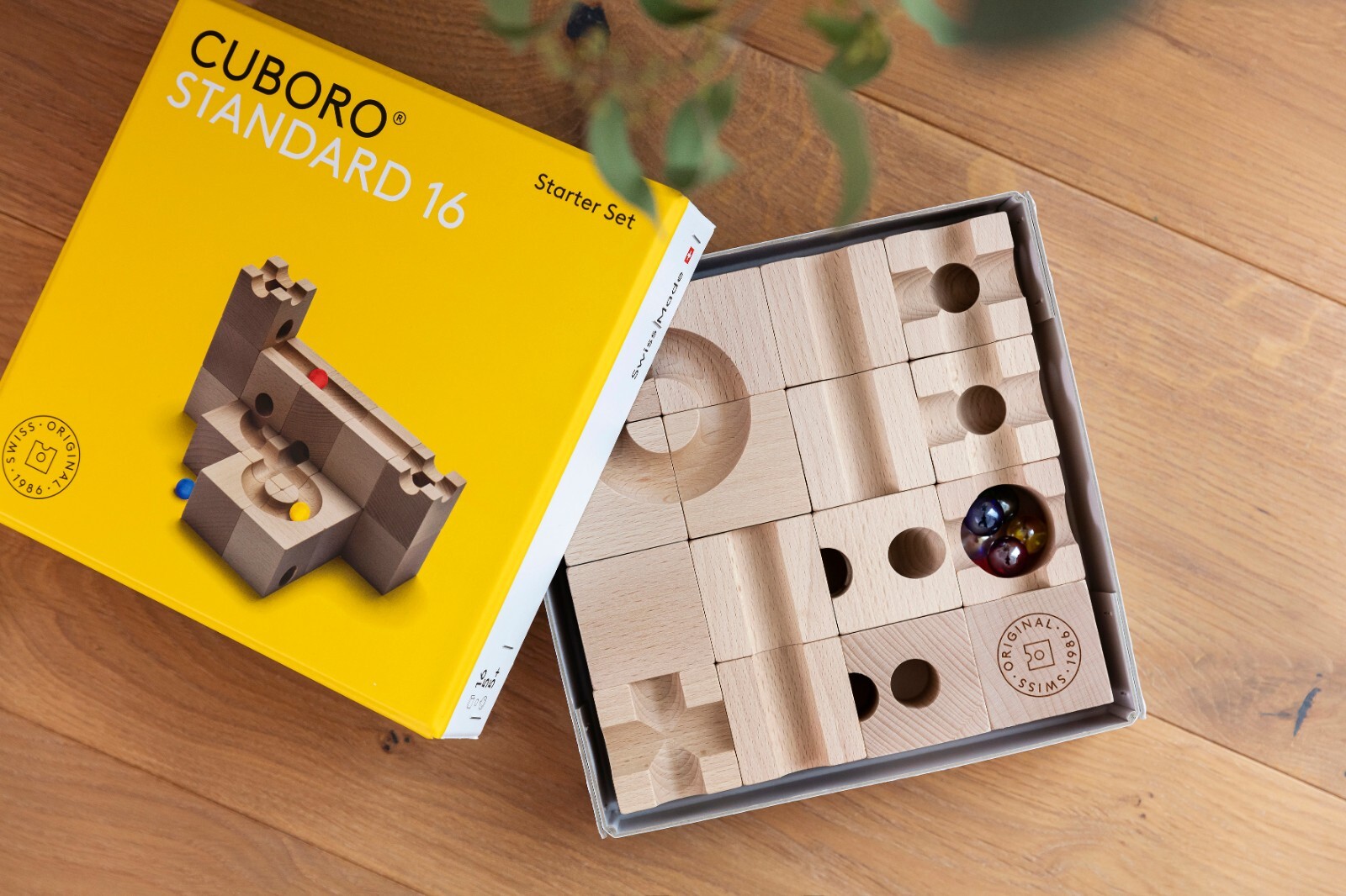 CUBORO STANDARD 16 Starter Set marbles toy construction building wood made Swiss