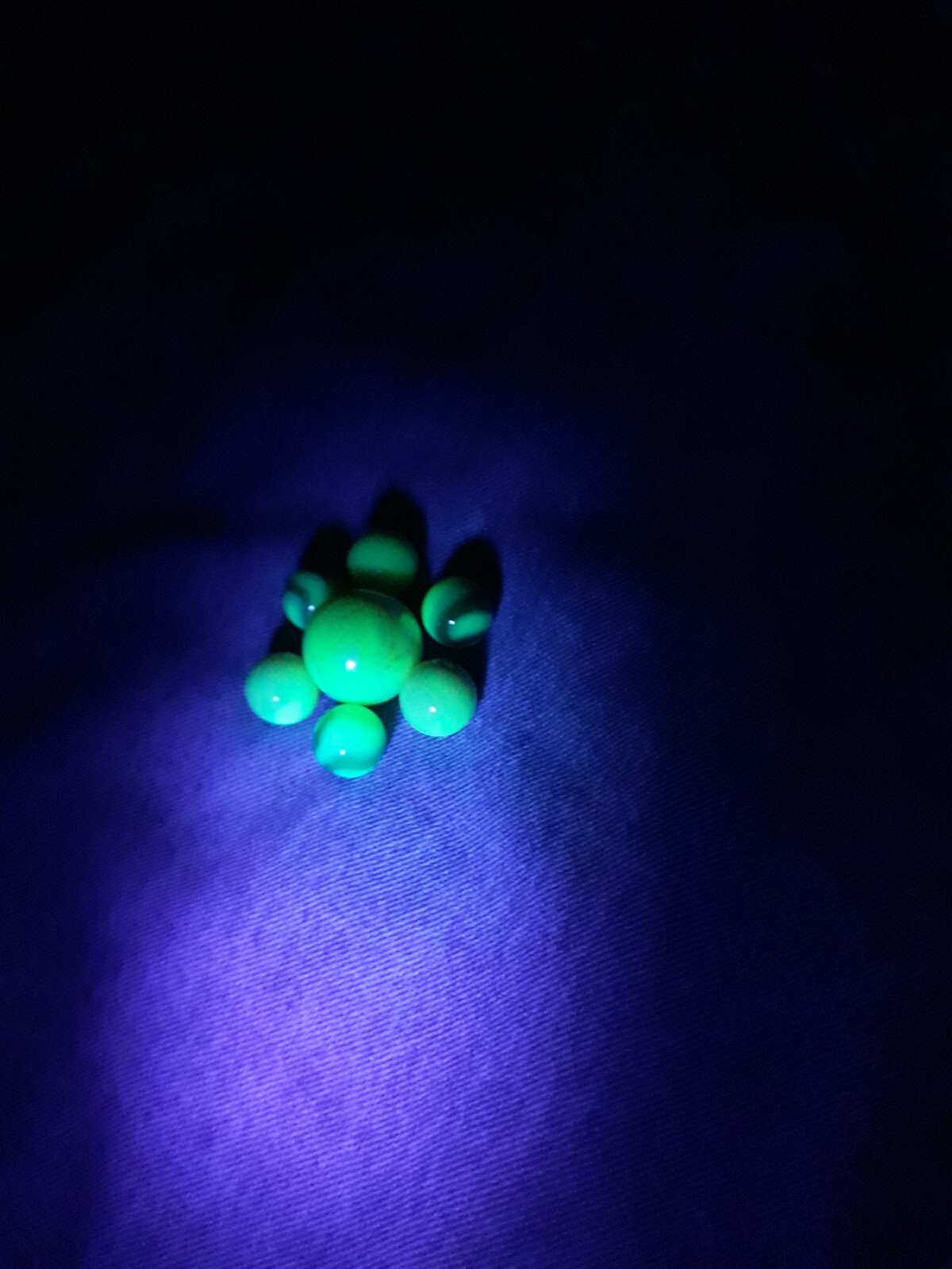 Uranium UV Jabo Electric Eel Marble King Fenton Burmese Glass Marbles Florescent