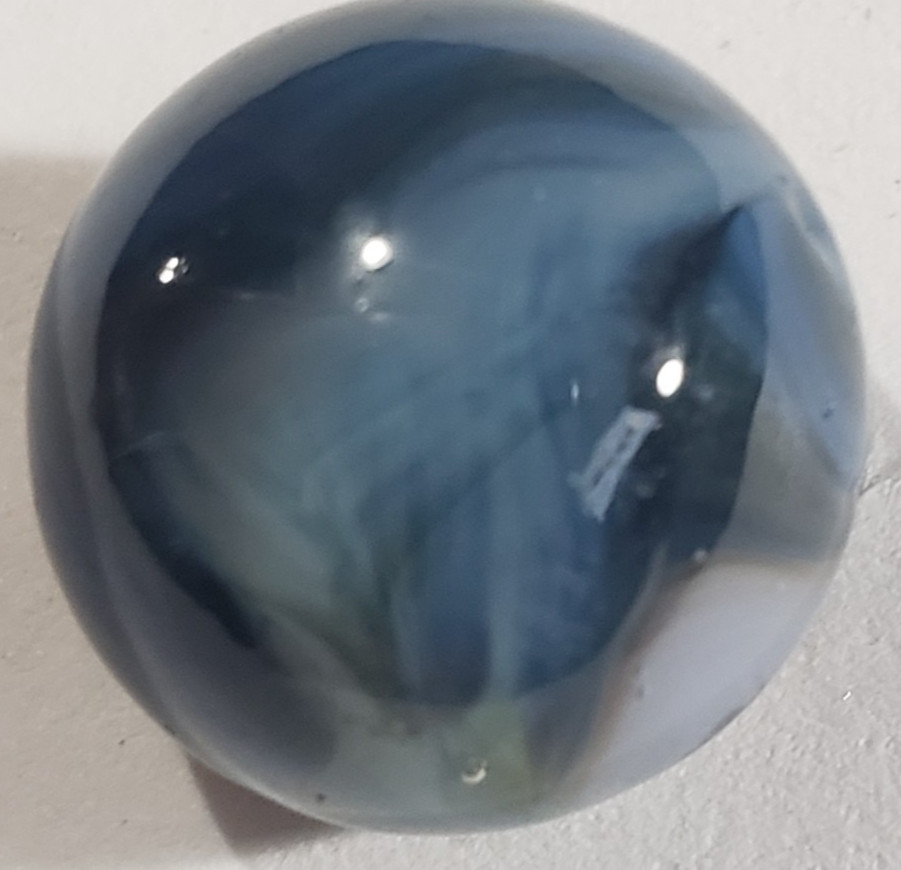 HTF GORGEOUS Akro Agate Blue n Gray Popeye HYBRID Amber Base WET MINT SZ 5/8