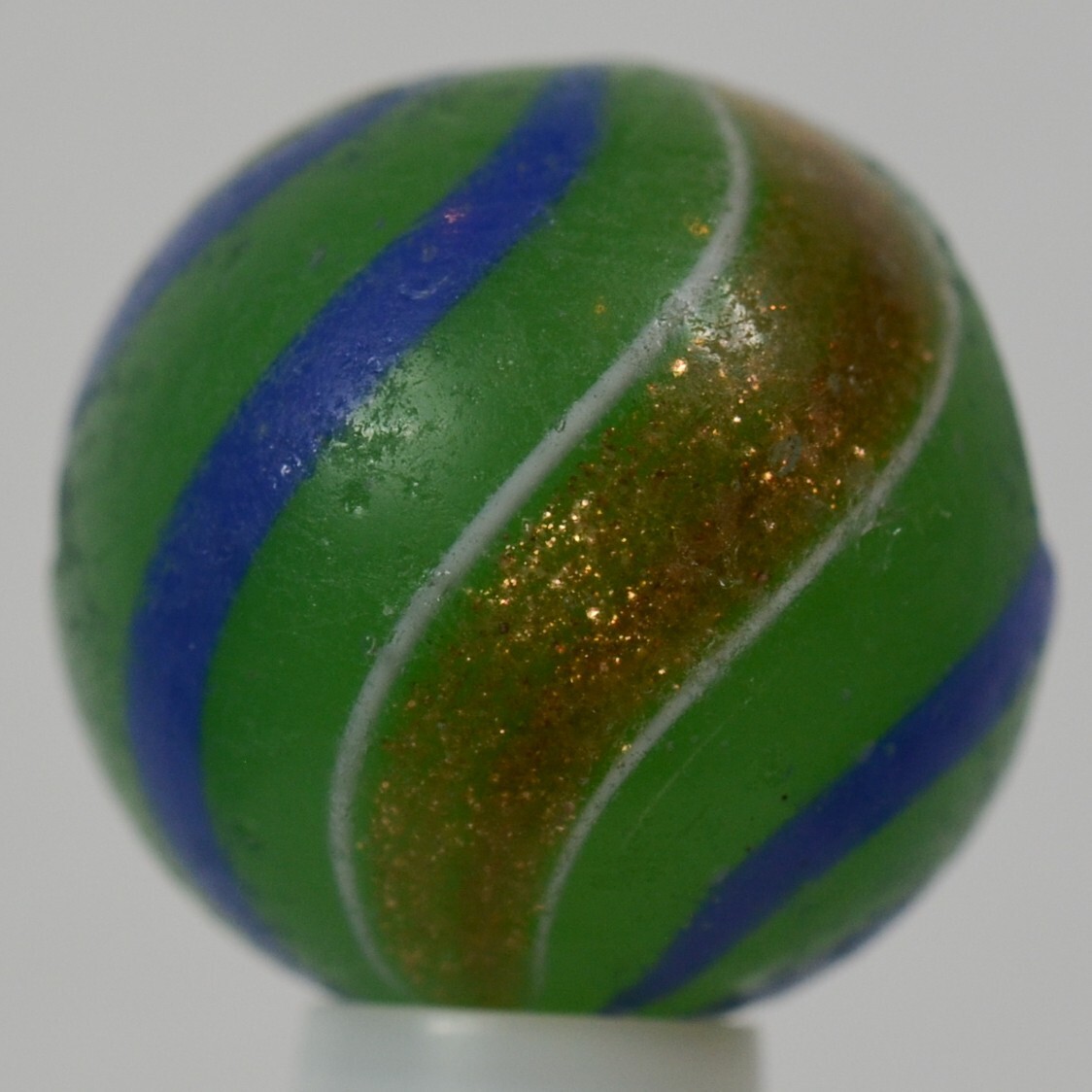 Handmade Banded Lutz Marble, Rare Opaque Green Glass 11/16 in Collectible S1288b