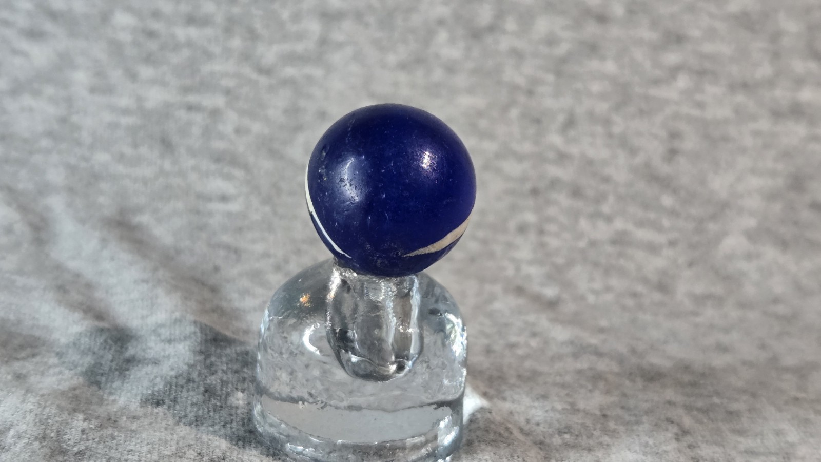 Handmade German Marble – Translucent Blue with Two White Stripes Vintage #001