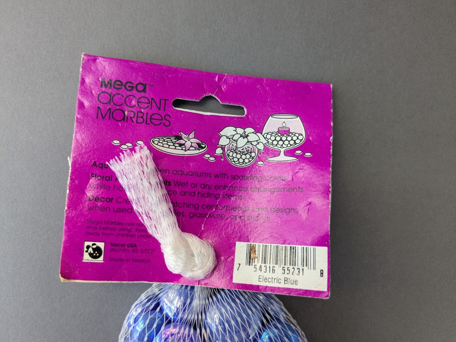Vintage 100% Glass Mega Accent Marbles Electric Blue Iridescent Net Bag New