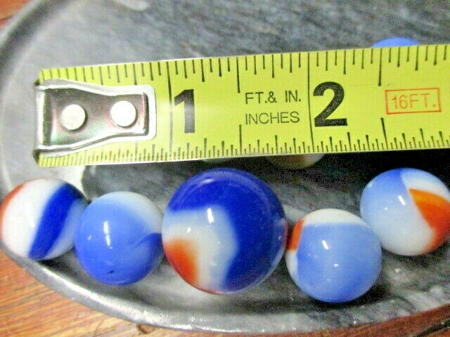 9 Marbles Vintage 5/8″ Agate Swirls 1 is 7/16″ & 8 are 5/16″ toy collectible