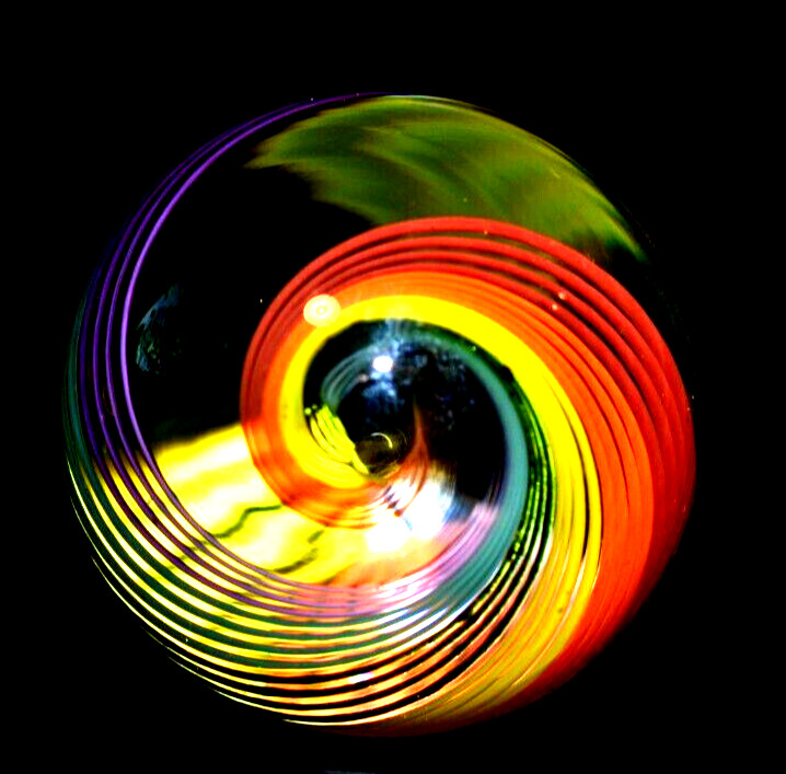 JOHN GIBBONS GLASS MARBLE/1.650″-24 RIBBON RAINBOW SWIRL-CRIMSON,GR. LUTZ,TURQ +