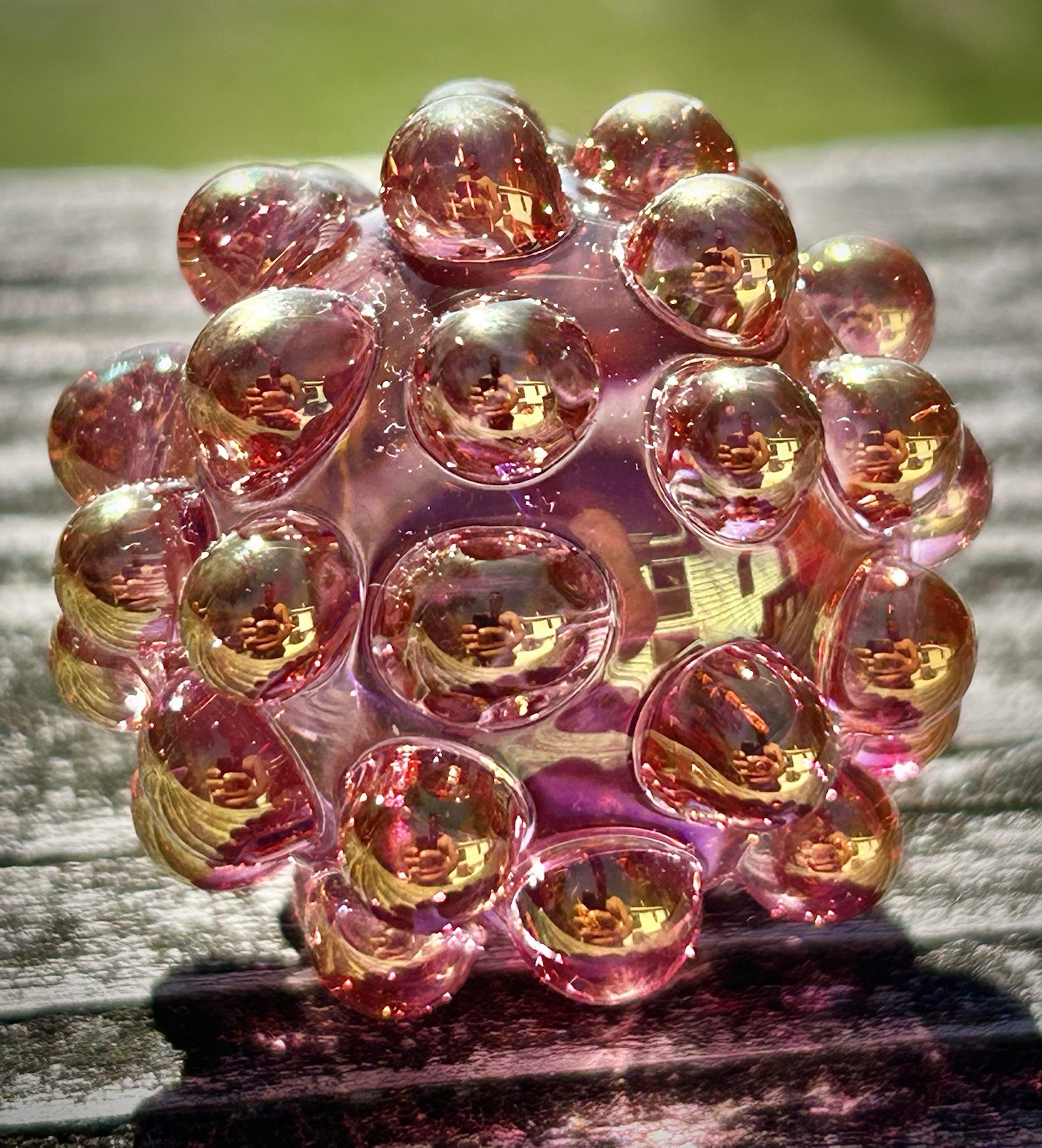 Hand Blown Gold Silver Fume Hobnail Marble Art Glass Paperweight Contemporary