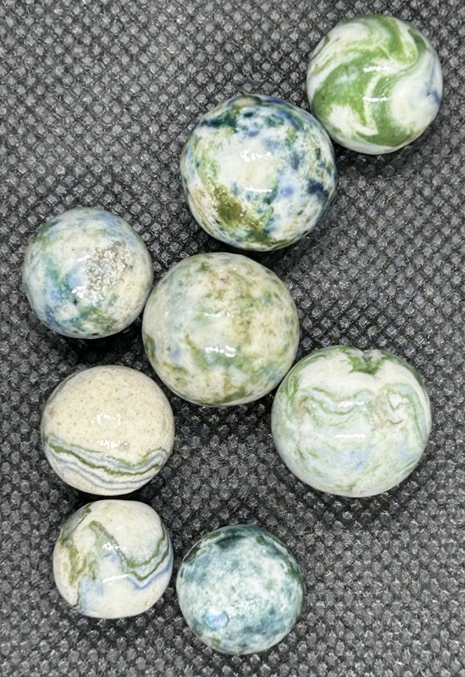 8 Vintage Handmade Glazed Lined Crockery Marbles 5/8” To 1/2” M To NM
