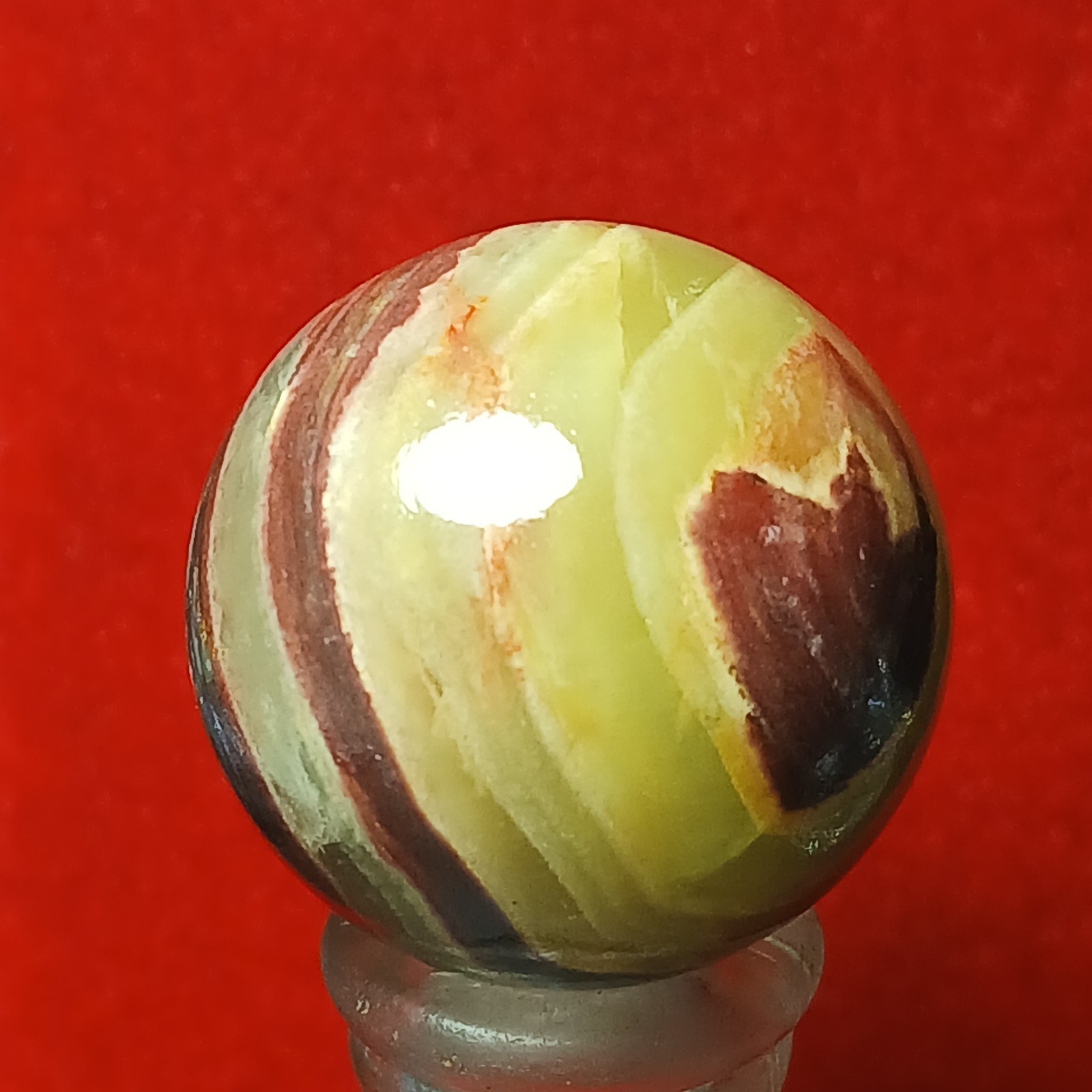 15/16″ NM Vtg Akro Lemonade Brick/ Oxblood Bullseye Agate Marble! Super C pics