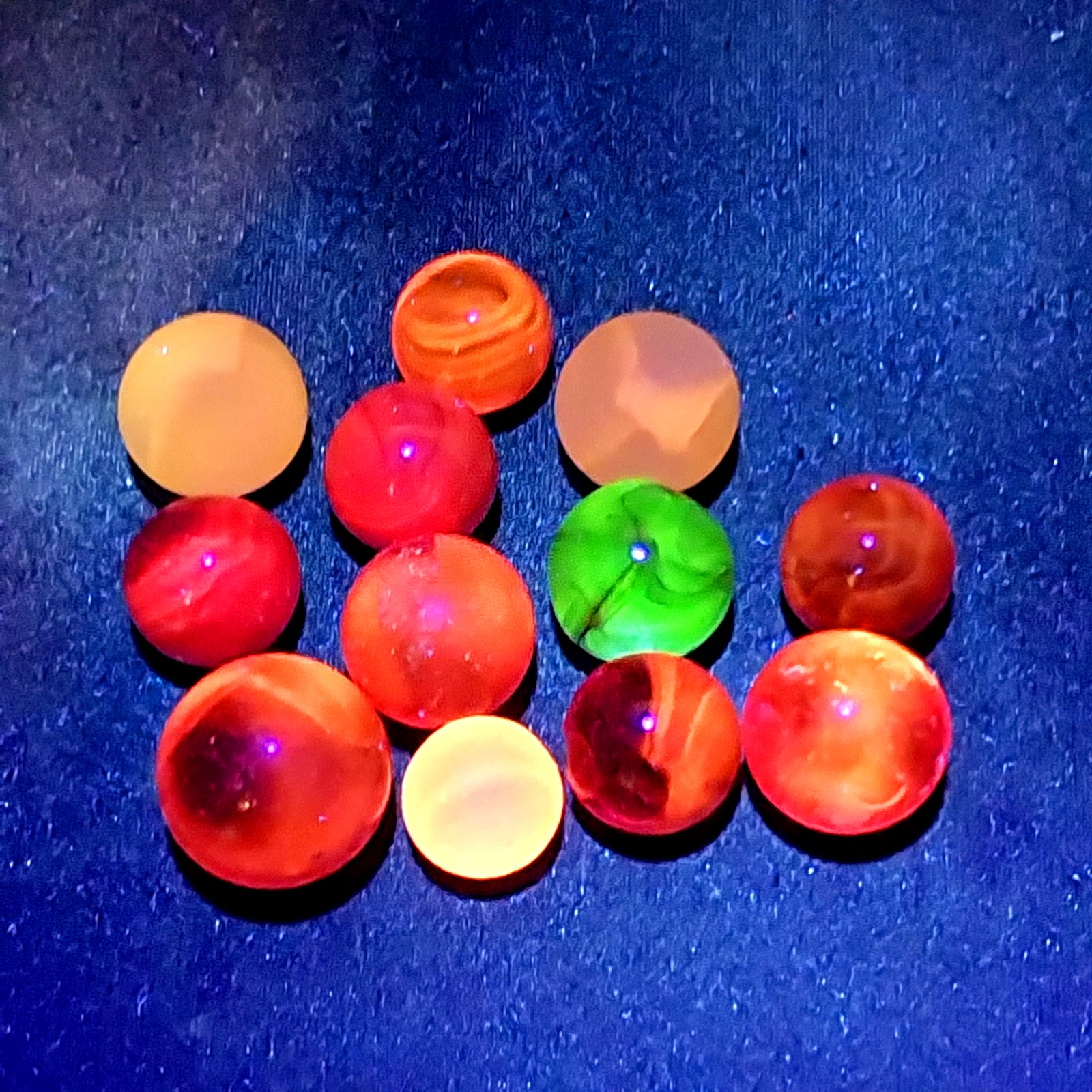 Vintage Lot Of 12 Assorted UV Reactive Vaseline Uranium Glass Marbles Glowing