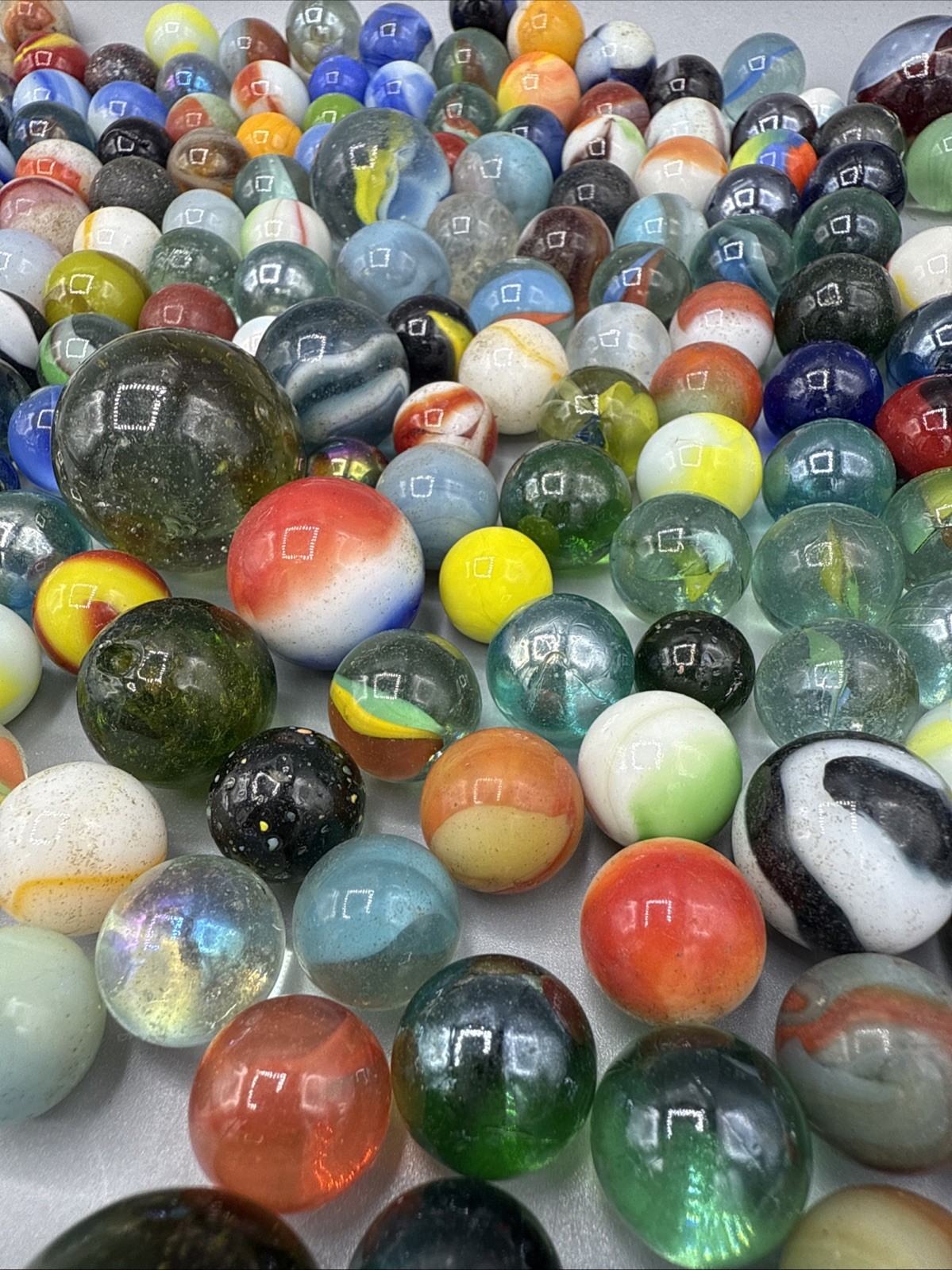 Lot of 227 Vintage & Modern Glass Marbles Assorted Colors Shooter Mix