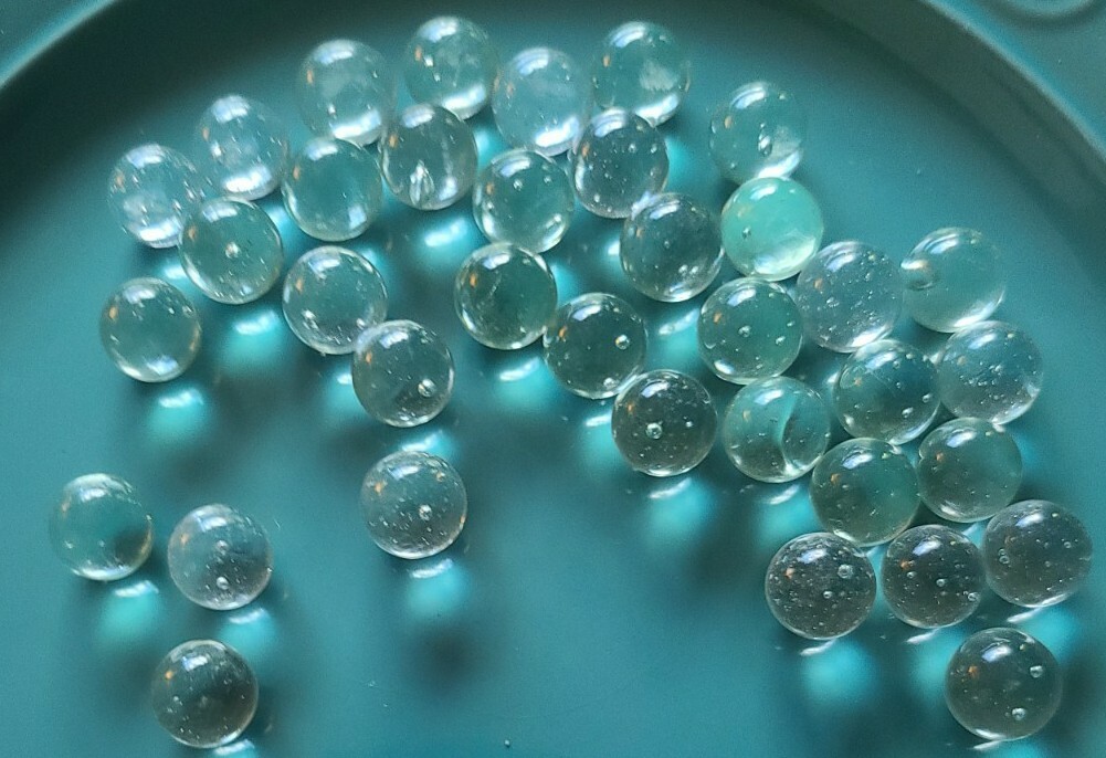 Thirty Six (36) Small ~ Clear Glass Marbles with Green Hue/Tint ~ 14mm – 16mm ~2