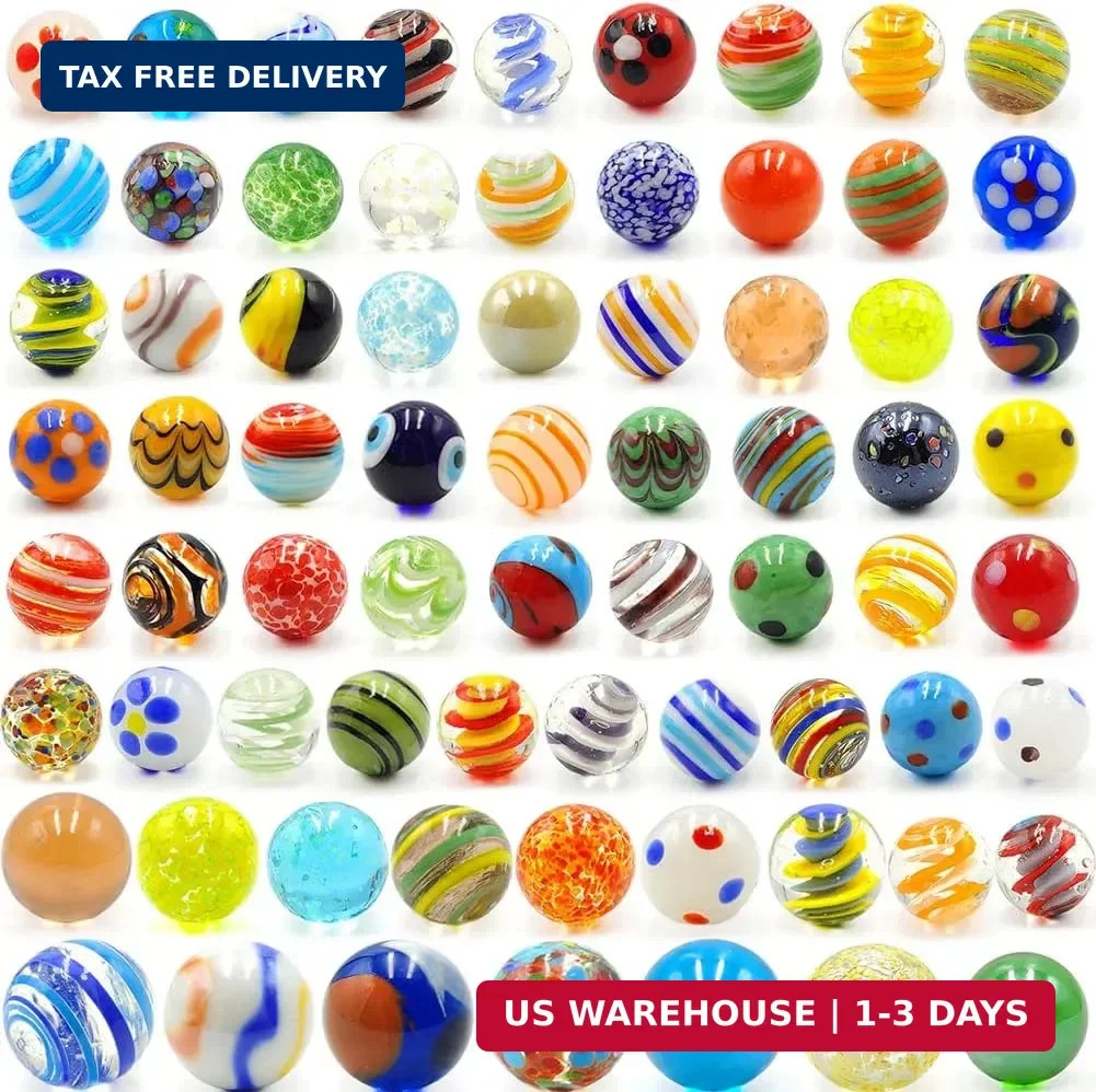 DSHMIXIA 71pcs Assorted Marbles for Kids Handmade Big and Small Glass Marbles Bu
