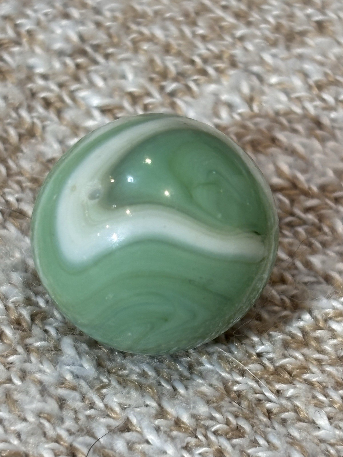 Vintage Alley Agate Pistachio Green & White UV Swirl Glass Marble 0.68”