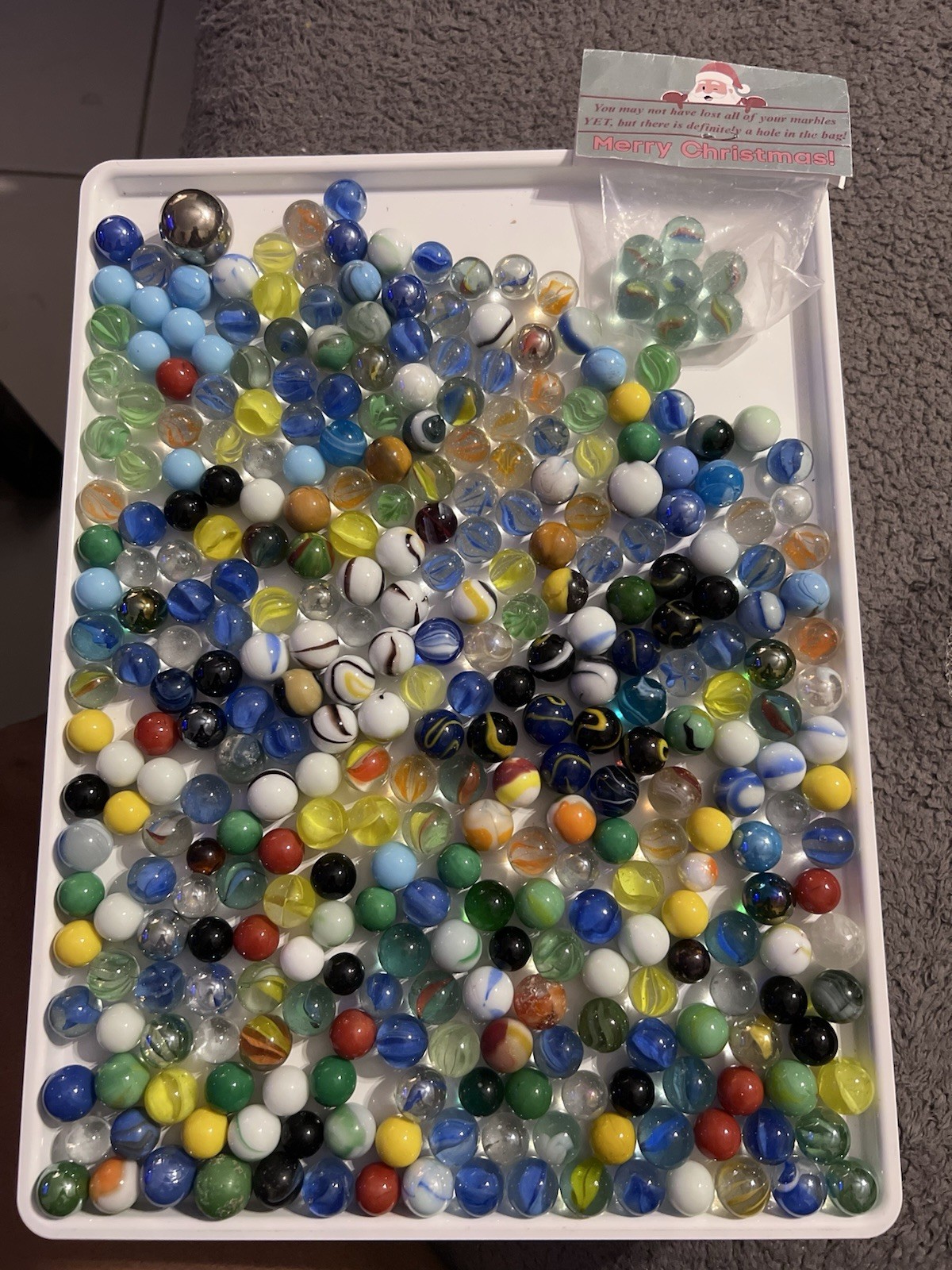 300+ Vintage & Machine Glass Marbles, Unsorted, UV Reactive, Steel Shooter