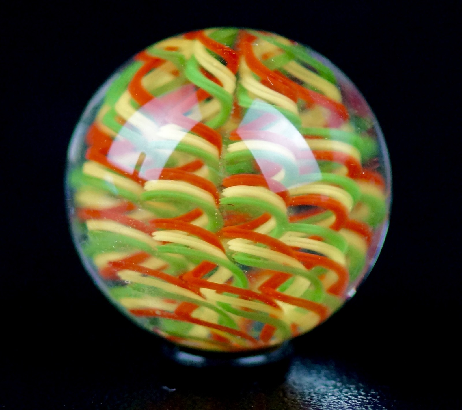 Bryan Trillas Glass Marble/ Filigree Cane/ UV Reactive/ Rasta /0.8-0.9 inch