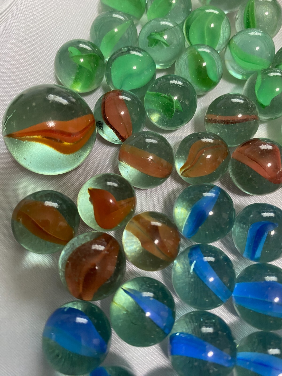 Vintage Cat Eye Marbles With 3 Large Cat Eyes Green Blue Red Stripes