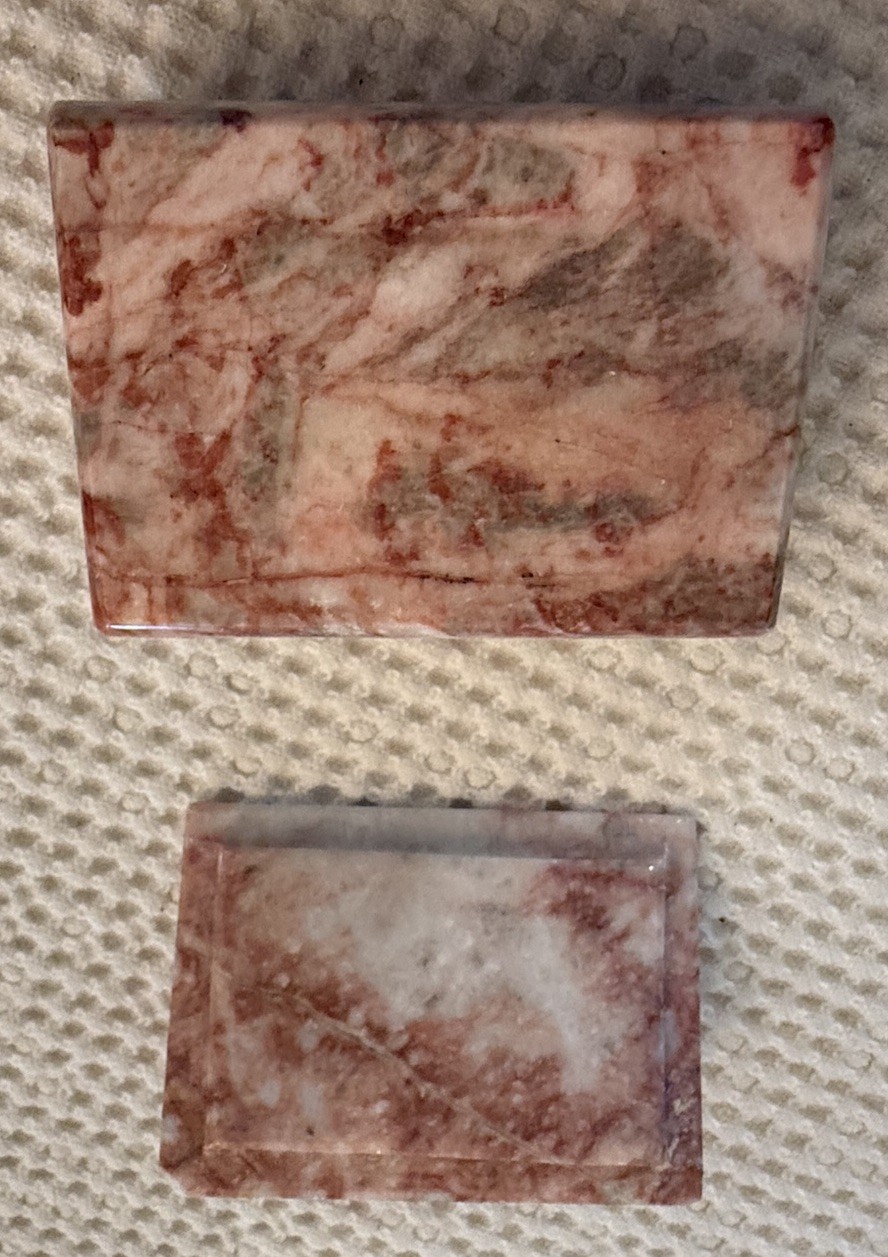 VTG pink marble Lidded Trinket Box ( Small Flea Bite On Corner Of Lid)