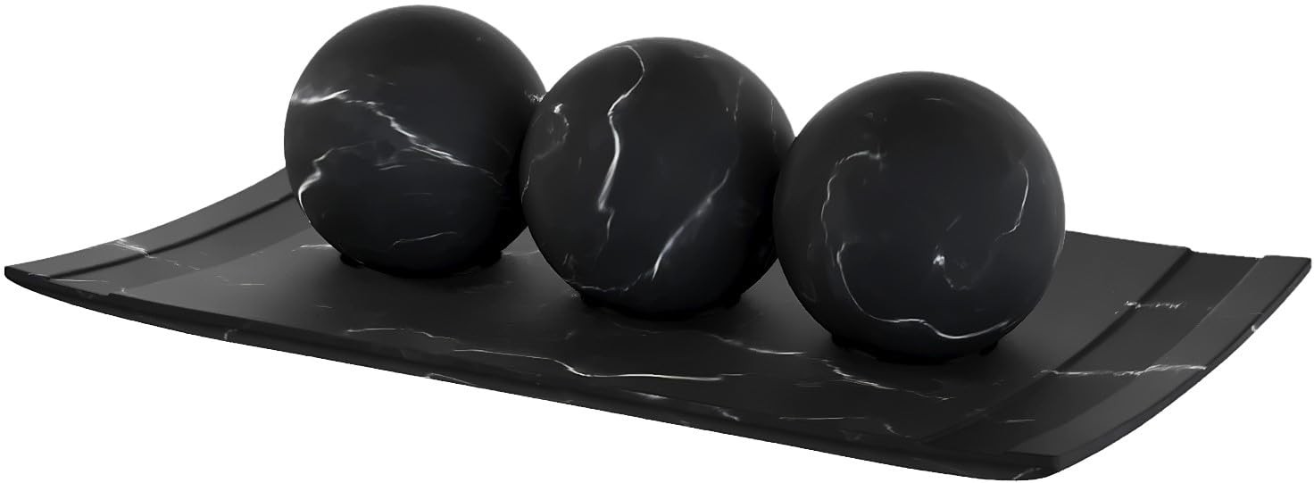 Creative Scents Black Marble Look Home Decor Bowl and Orb Set Coffee Table Decor