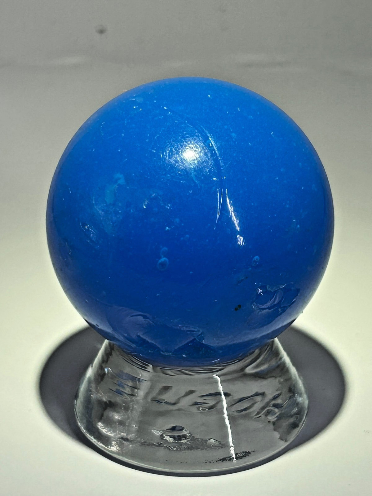 Vintage Christensen Agate Blue Opaque Melon Ball Marble 1-51/64″ NM E3.16