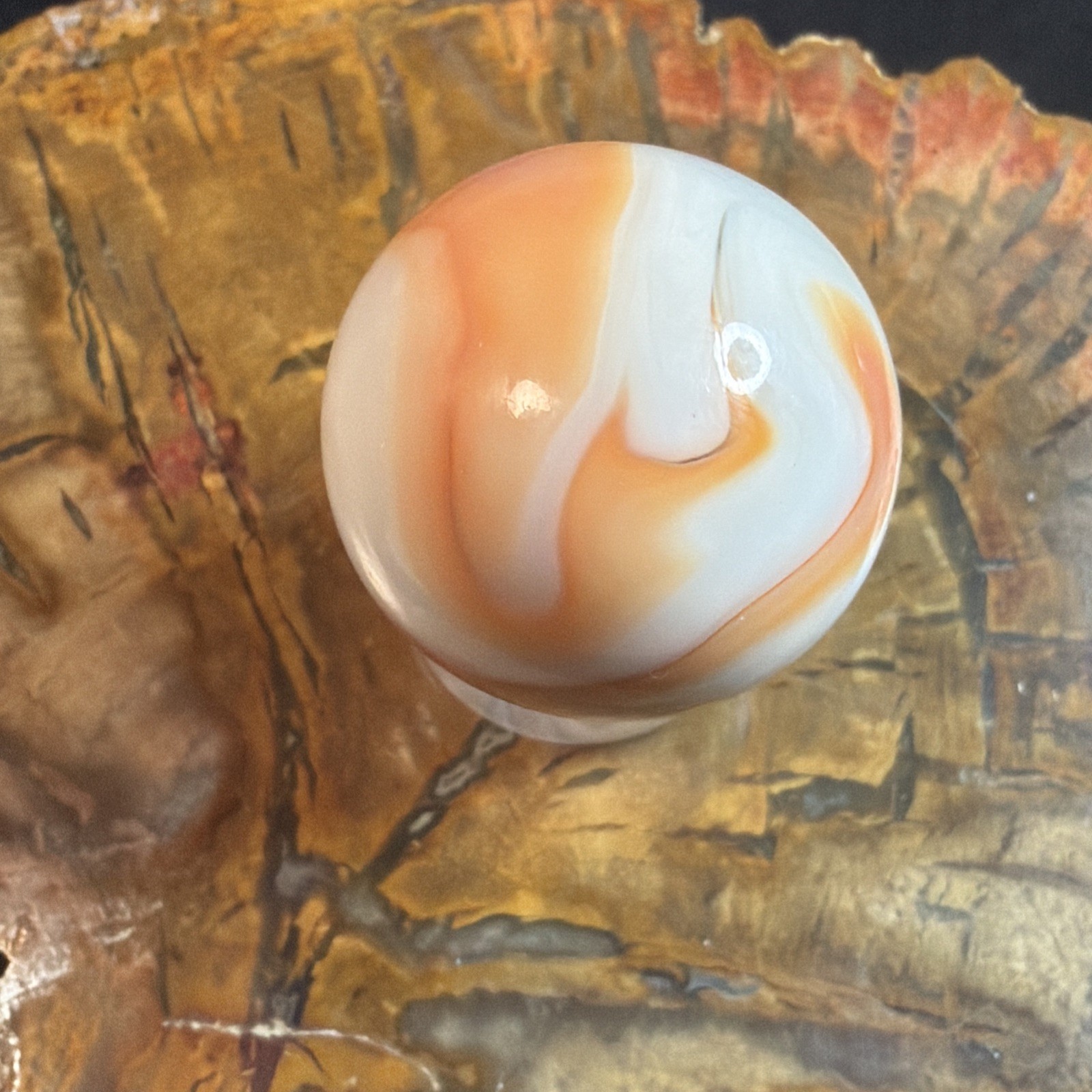Vtg CAC Christensen Agate Co. Electric Orange Flame Tip Swirl Shooter 23/32-.718