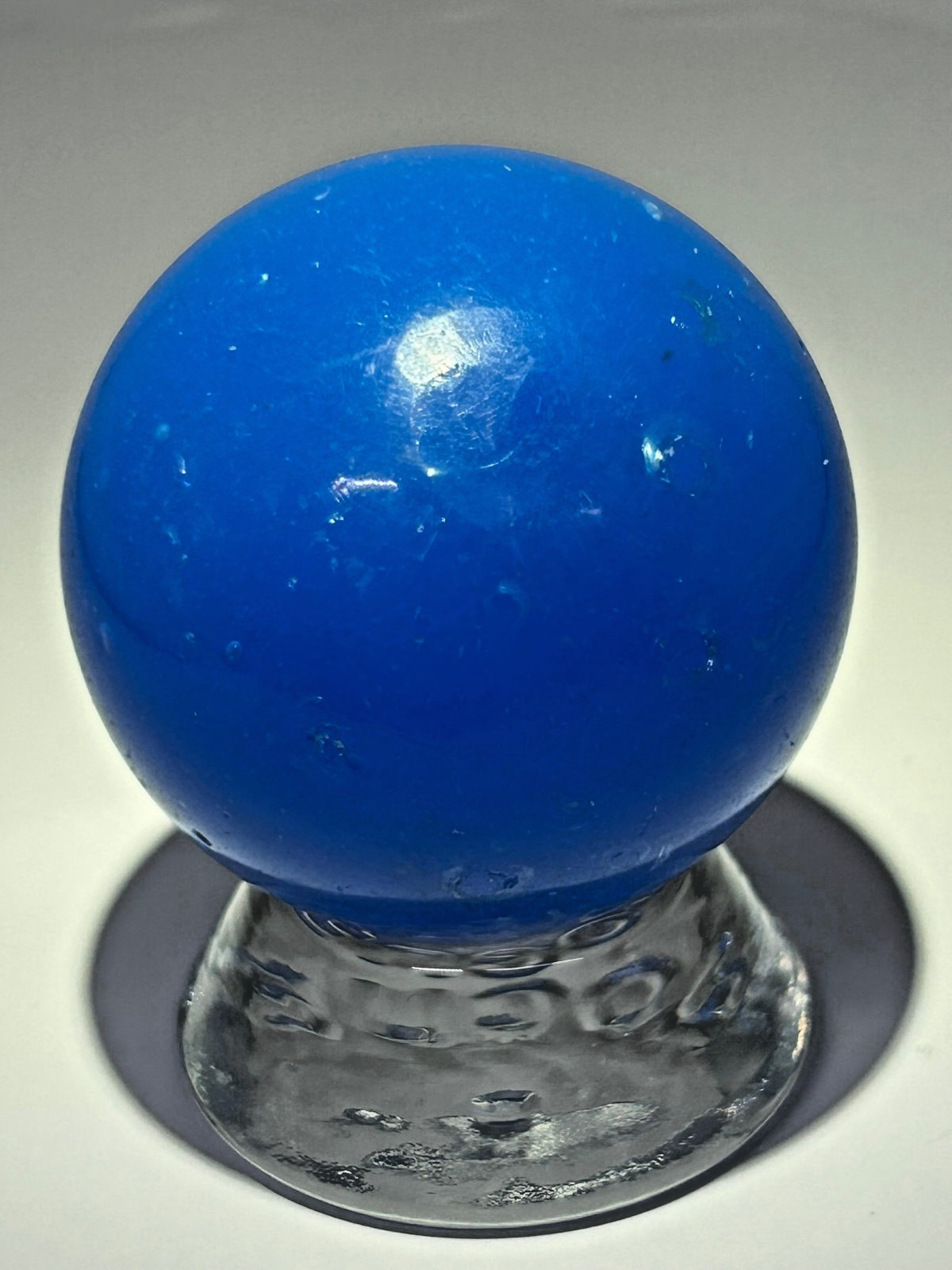 Vintage Christensen Agate Blue Opaque Melon Ball Marble 1-51/64″ NM E3.16