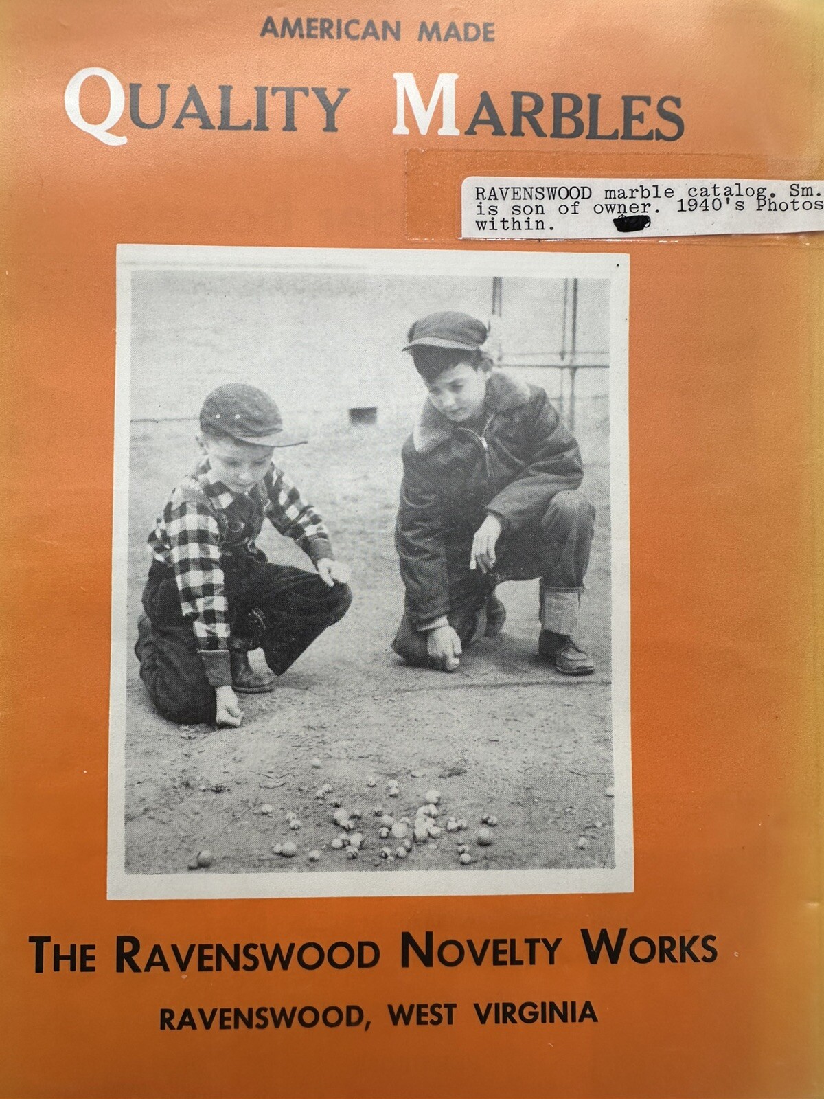 “AMERICAN MADE QUALITY MARBLES” RAVENSWOOD NOVELTY RETAILER’S FOLDER C. 1940