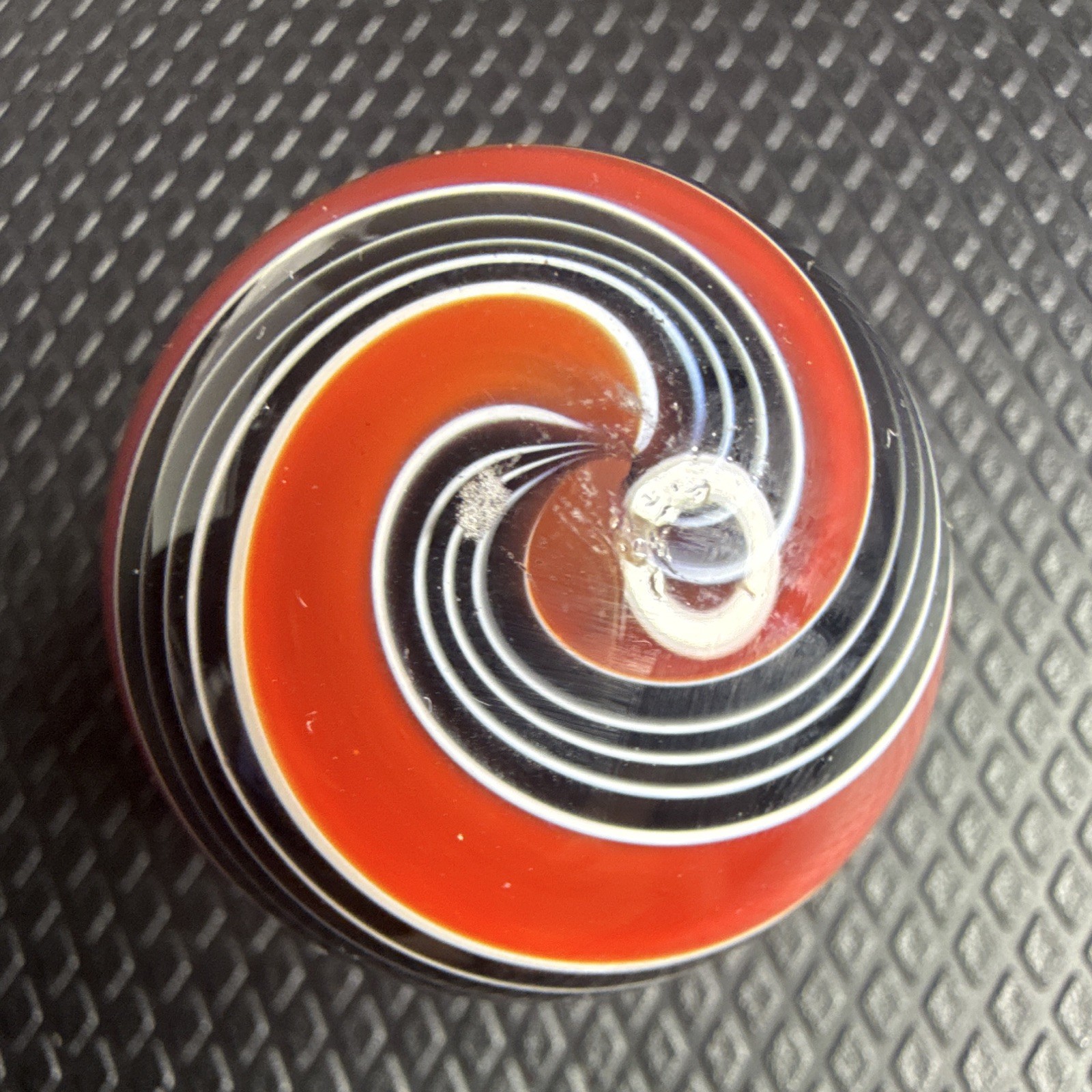 1.5″ Contemporary Glass Marble Red Black White Ribbon Swirl Unsigned
