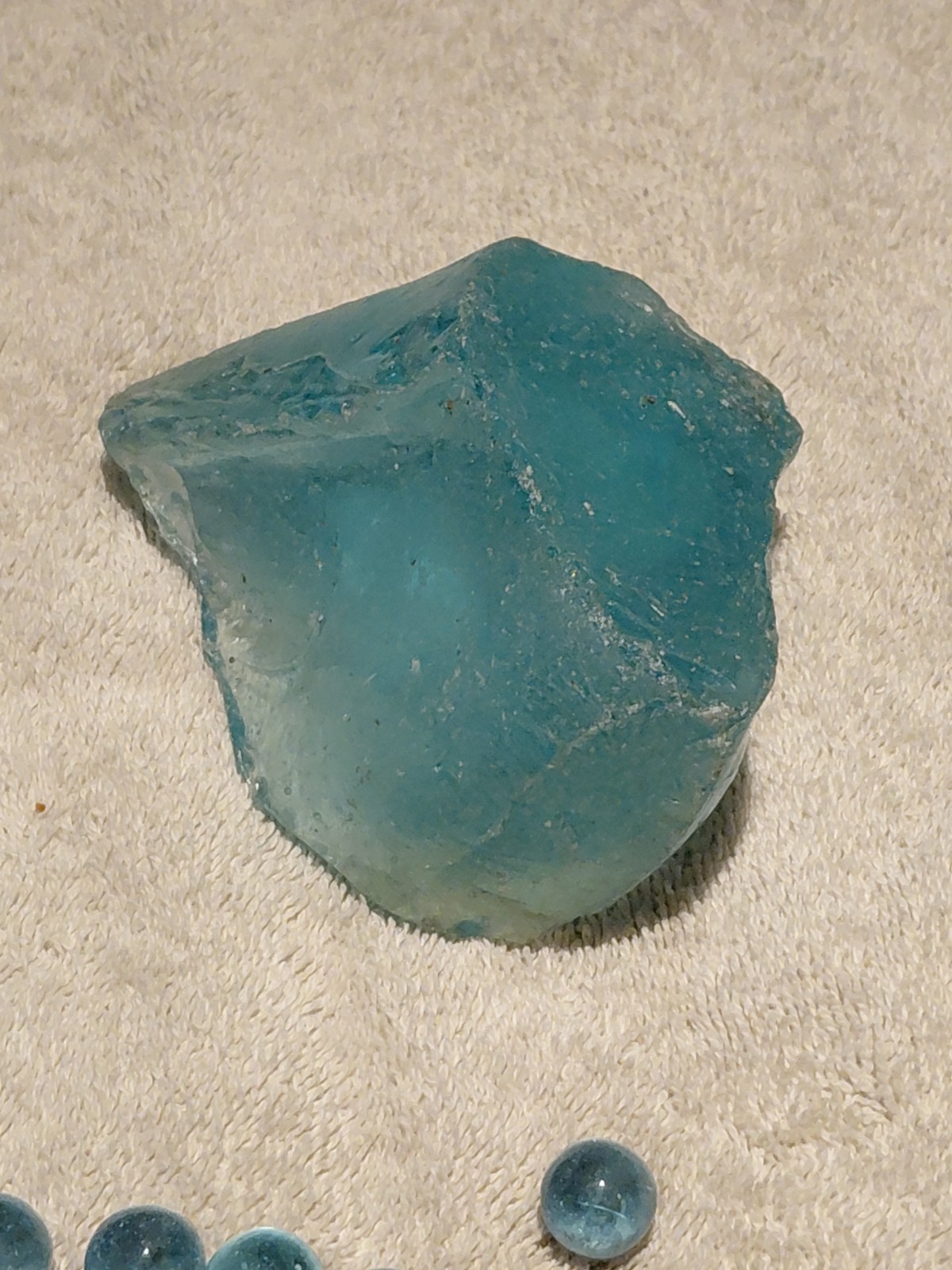 4.”×3″ piece of Ocean Blue cullet from Classic marble runs, With Marbles Inc