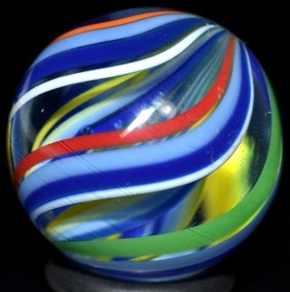 JODY FINE HANDMADE GLASS MARBLE/.898″-RAINBOW CUBSCOUT TRIPLE-BLUE,YELLOW,RED,LM