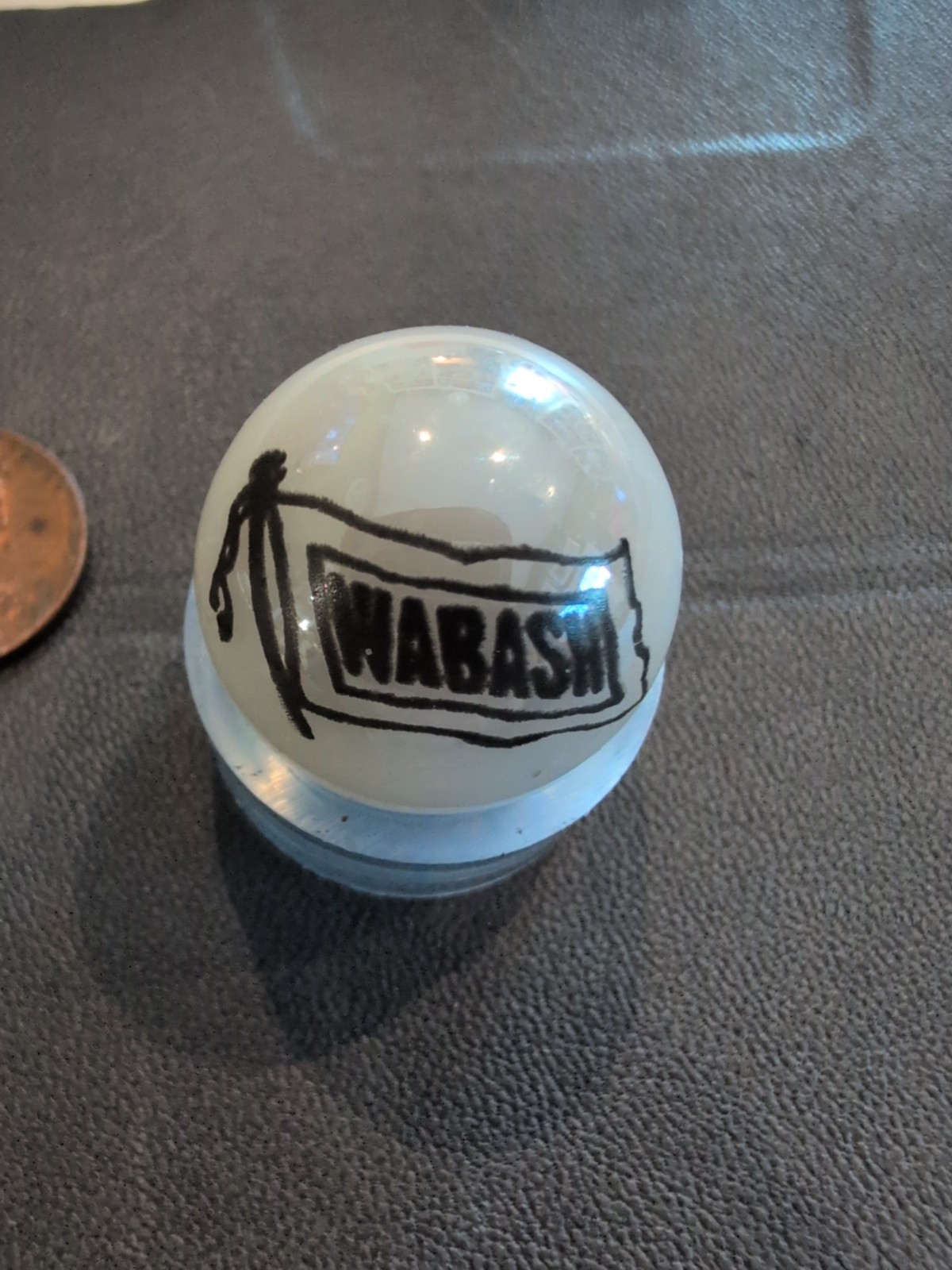 “FOLLOW THE FLAG” WABASH RAILWAY ROUND LOGO Promotional Pearl White Marbles Vntg