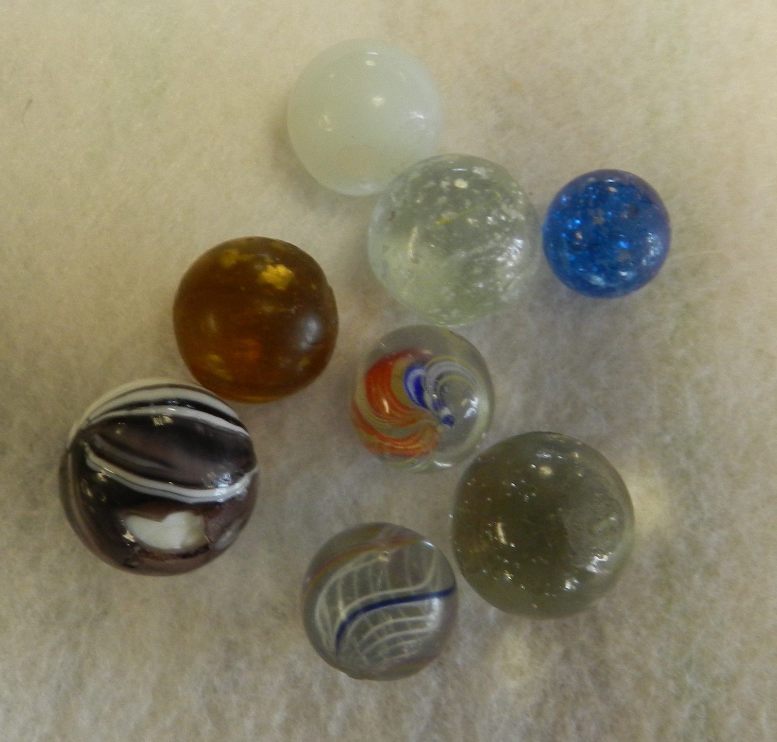 #19941m Vintage Group or Lot of 8 German Handmade Marbles .50 to .70 Inches