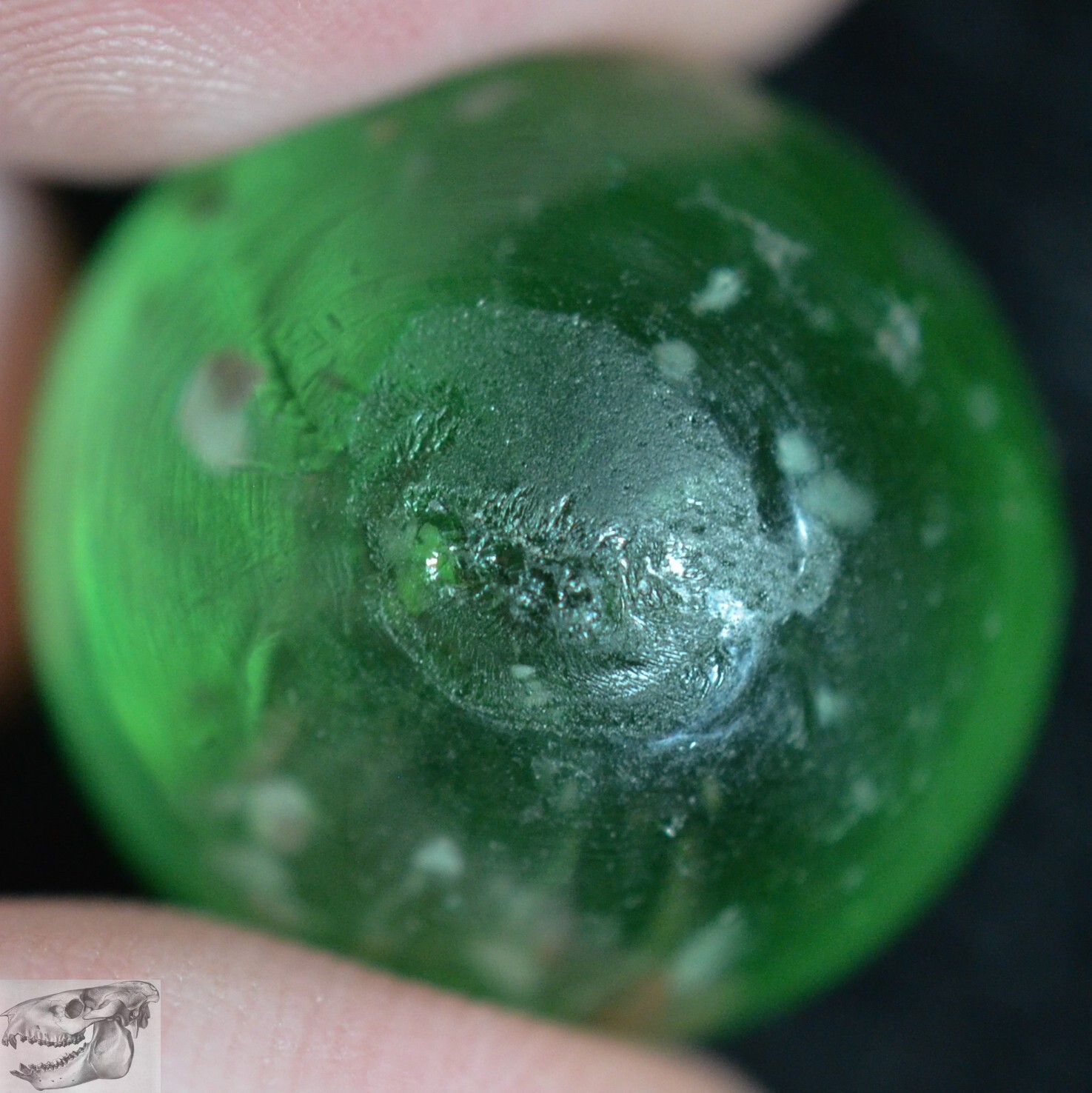 Handmade Green Mica Marble, Filament Core, 3/4 in, Near Mint+, Germany, S898