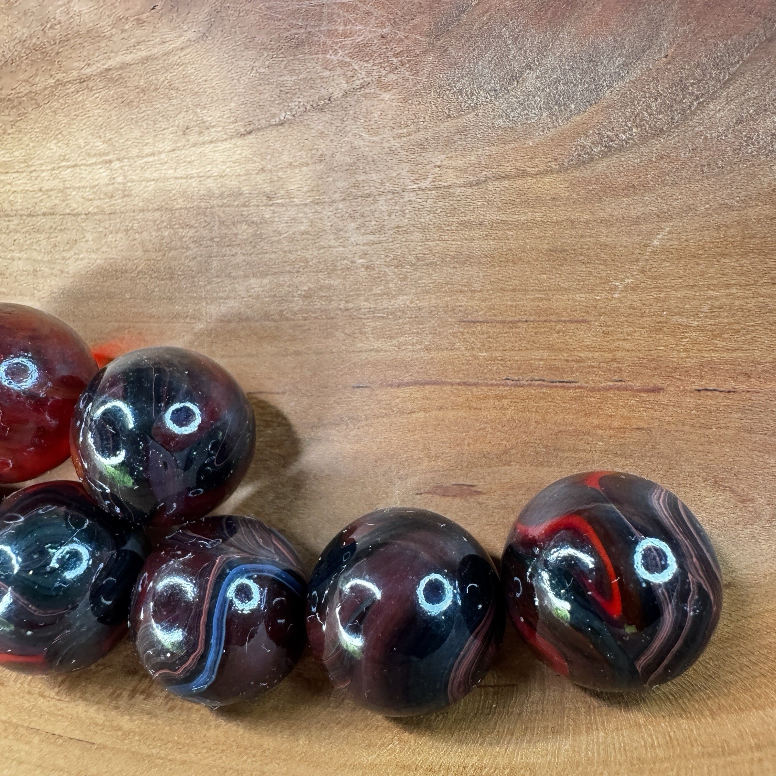Jabo Joker Dark Knight Marbles Lot 9 Oxblood Aventurine Swirl Glass 3/4″ 9pc Set