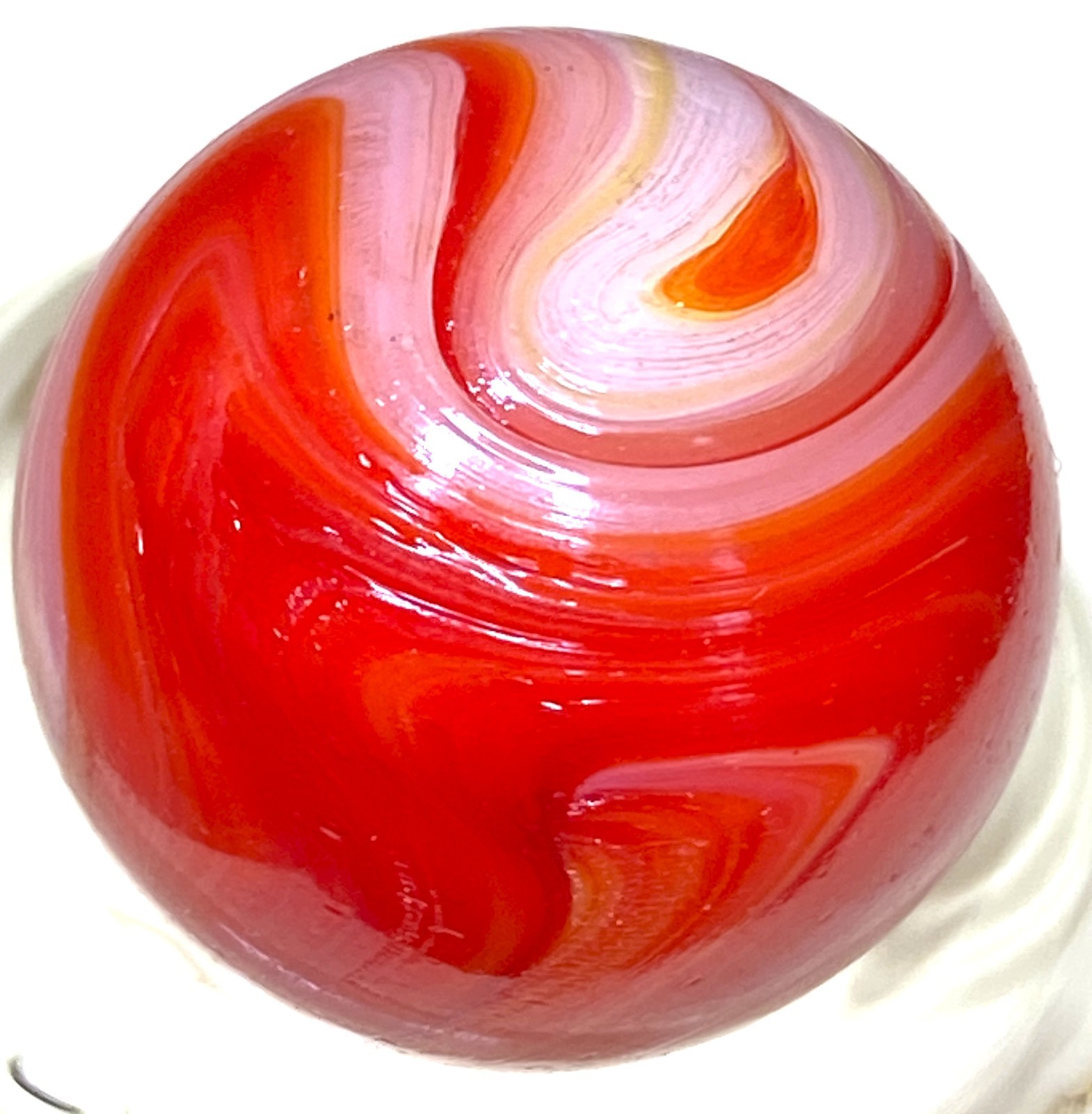 DAS/SAMMY’S/WV/JABO CANDY APPLE RED PAINTED SWIRLED LARGE SHOOTER .76″ 3B/10