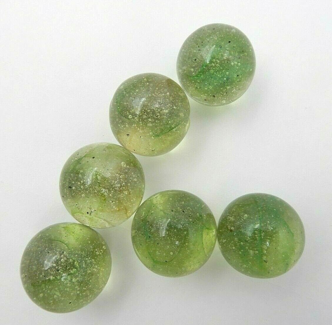 VINTAGE SET OF SIX GREEN COLOR SWIRL LARGE SHOOTER 7/8″ MARBLES