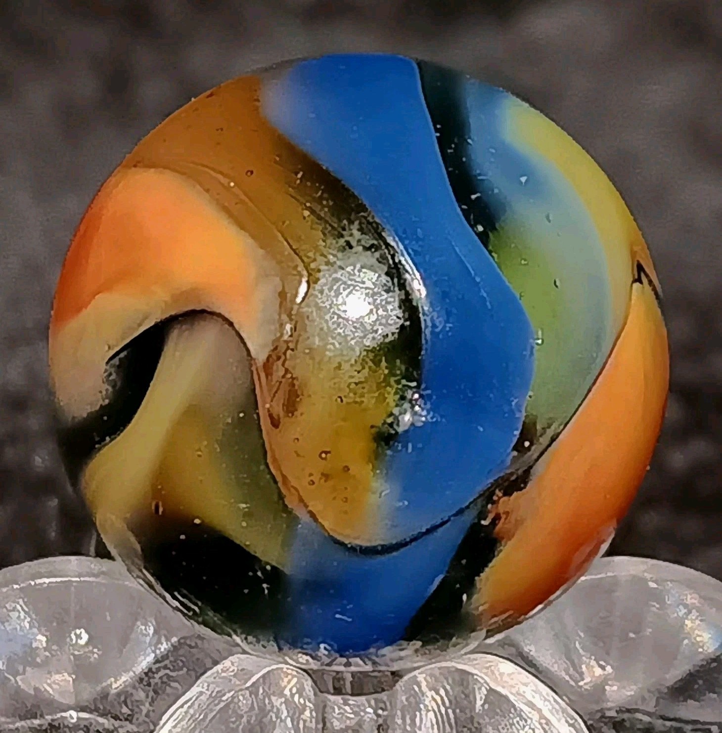 Vintage Pelter Glass Multi-Color Rainbo Marble. 5/8″ Mint(-) Uv. HTF Color Combo