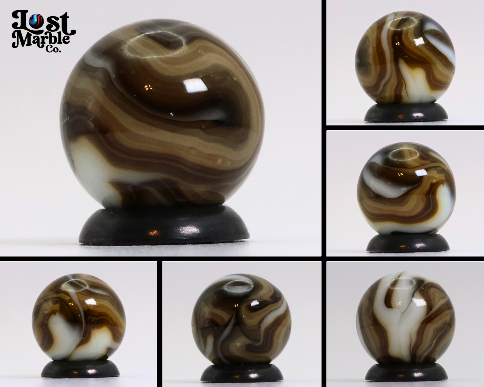 5/8″ Swirl Marble Busy Pattern White & Brown NM+