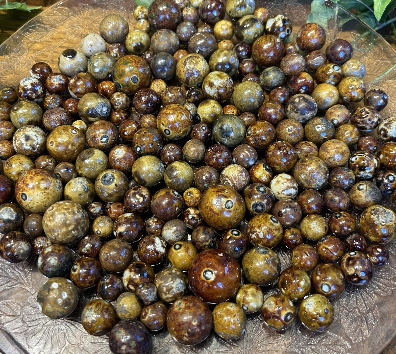 *175 Count* ANTIQUE BENNINGTON MARBLES~ Brown Salt Glazed Clay~