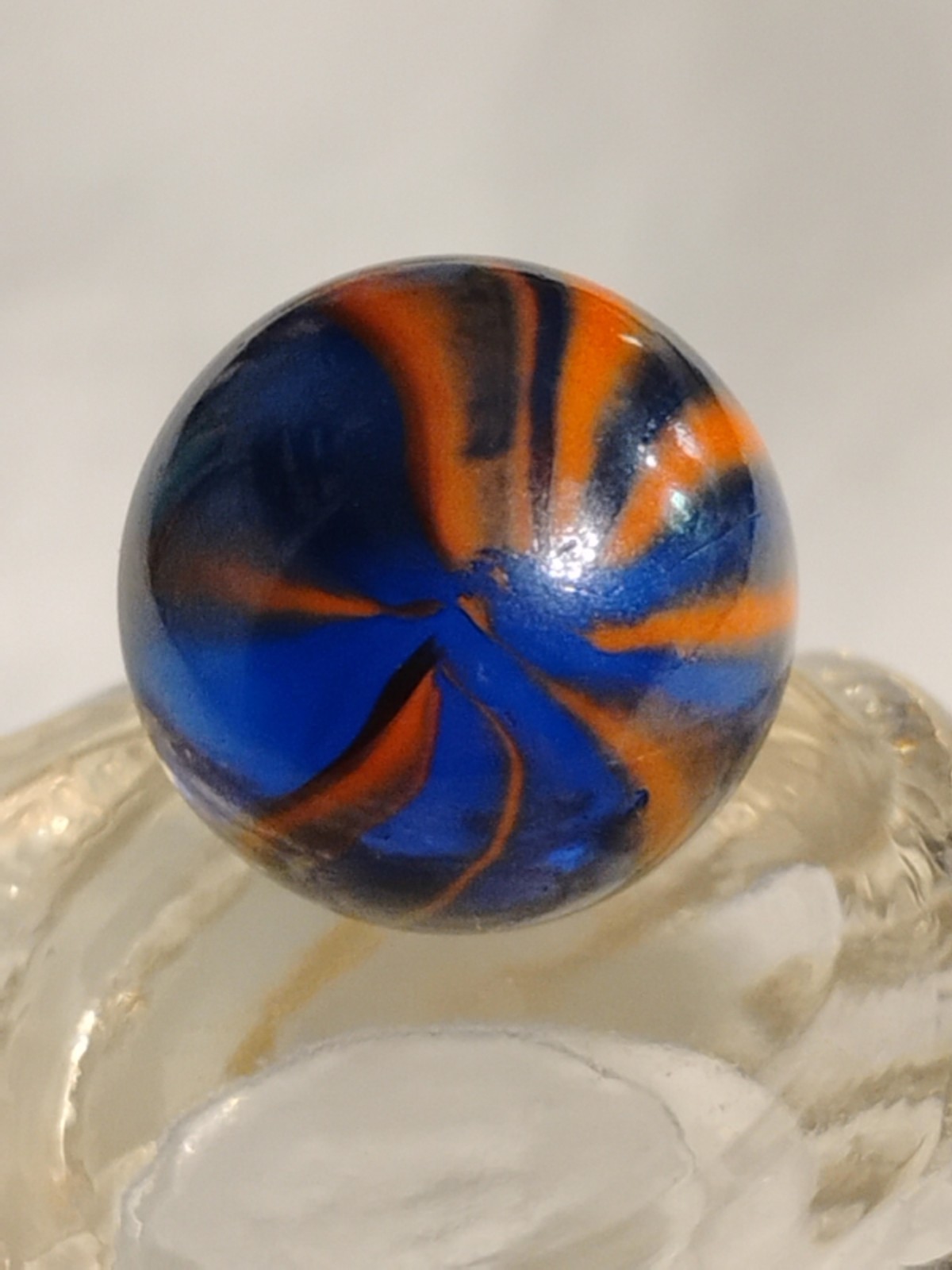 Vintage Vitro Alley Agate Asian Bomber Blue Orange 8 Vien Translucent Marble ?