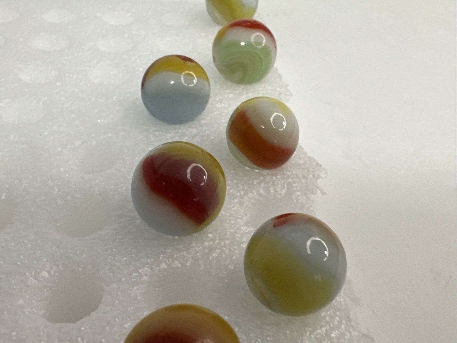 016 Lot 9 Vintage Vitro Tri Lite Elite Marbles. Played With