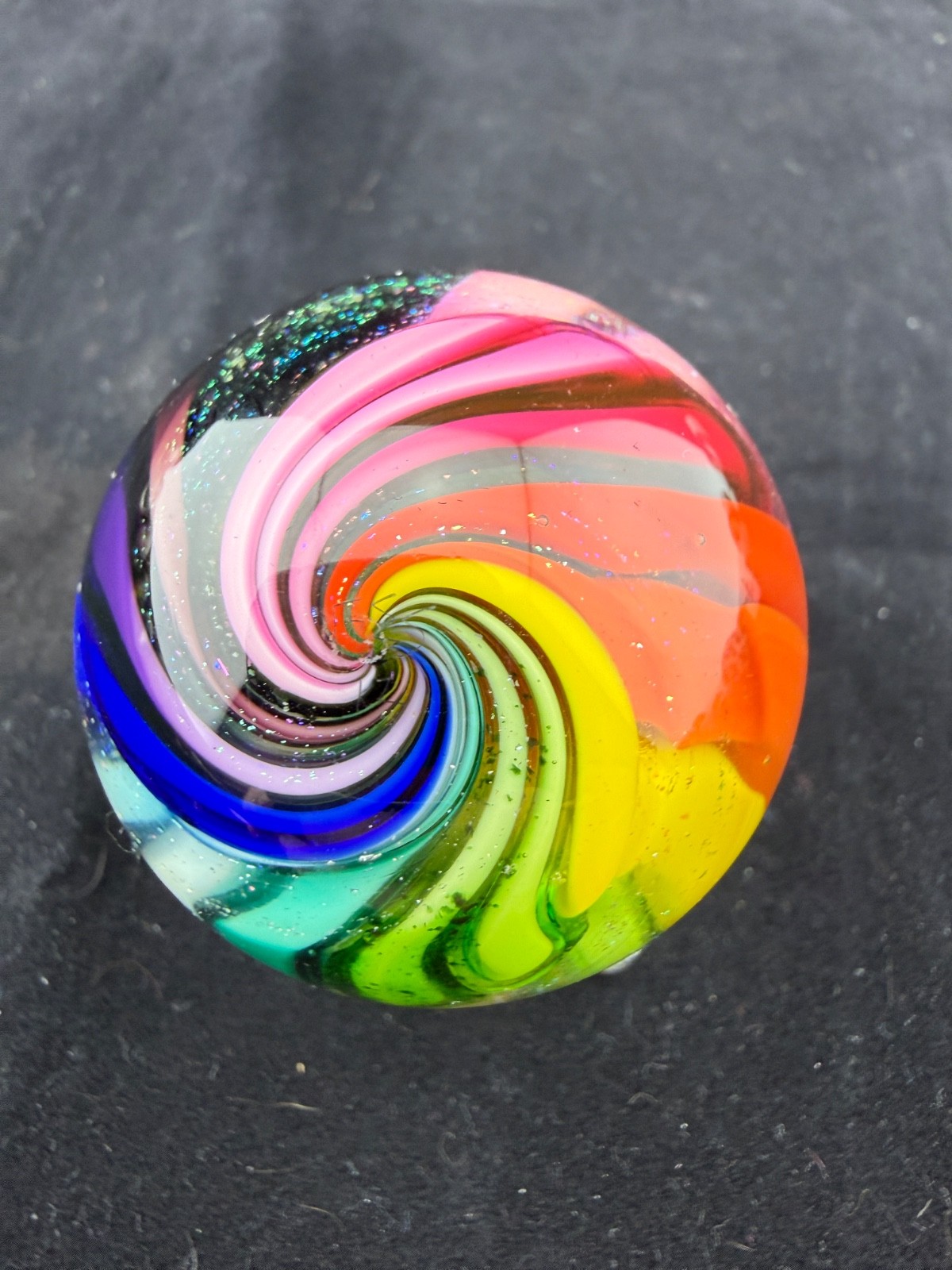 EDDIE SEESE 1 3/4″ Rainbow Lobed Dichroic Double Twist Marble Signed FES 12