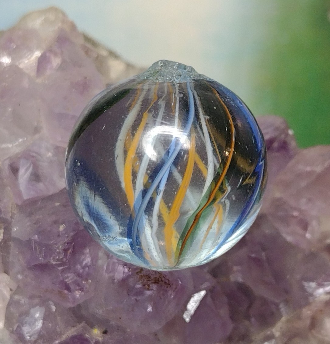 .71″✨ Orange & White Latticinio Net Core Handmade Swirl Vintage German Marbles