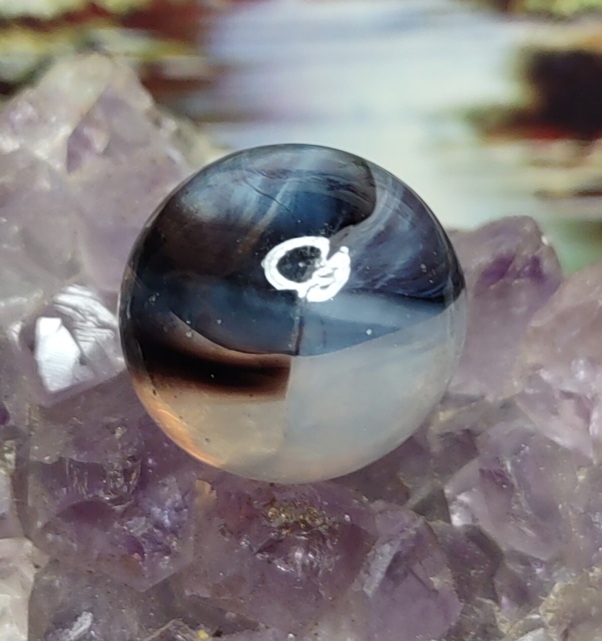 Killer Amethyst Purple & White Haze Four Vane Cateye Glass Vintage Marbles .63″