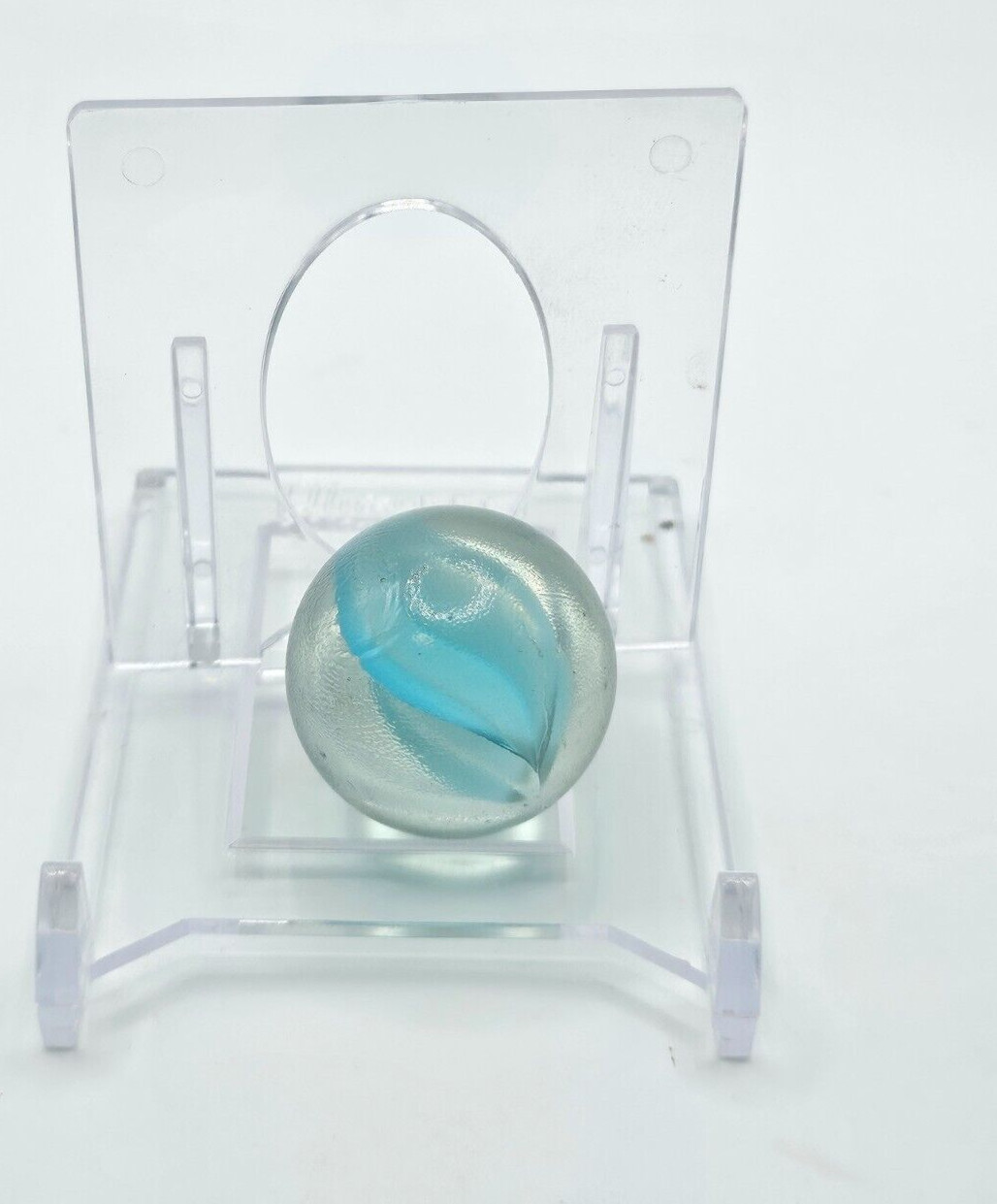 VINTAGE Glass Marble Naked DOUBLE AQUA RIBBON Core Swirl (Light Blue) LARGE 1’+
