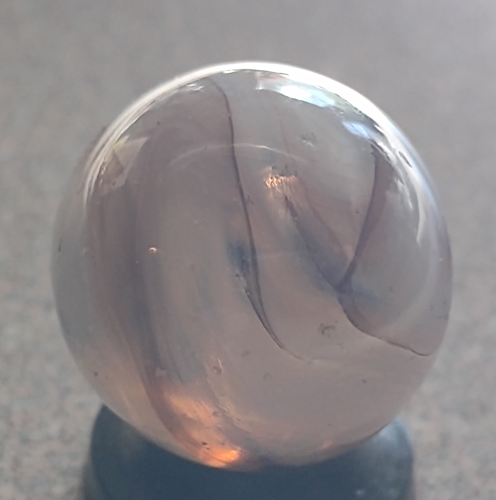 Transluc. Heaton Swirl marble-.64″+or-, OOR-Wispy interior, Purple streaks, N M