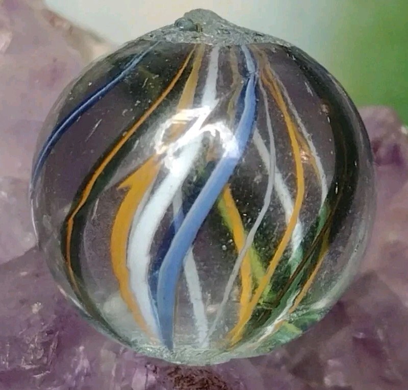 .71″✨ Orange & White Latticinio Net Core Handmade Swirl Vintage German Marbles