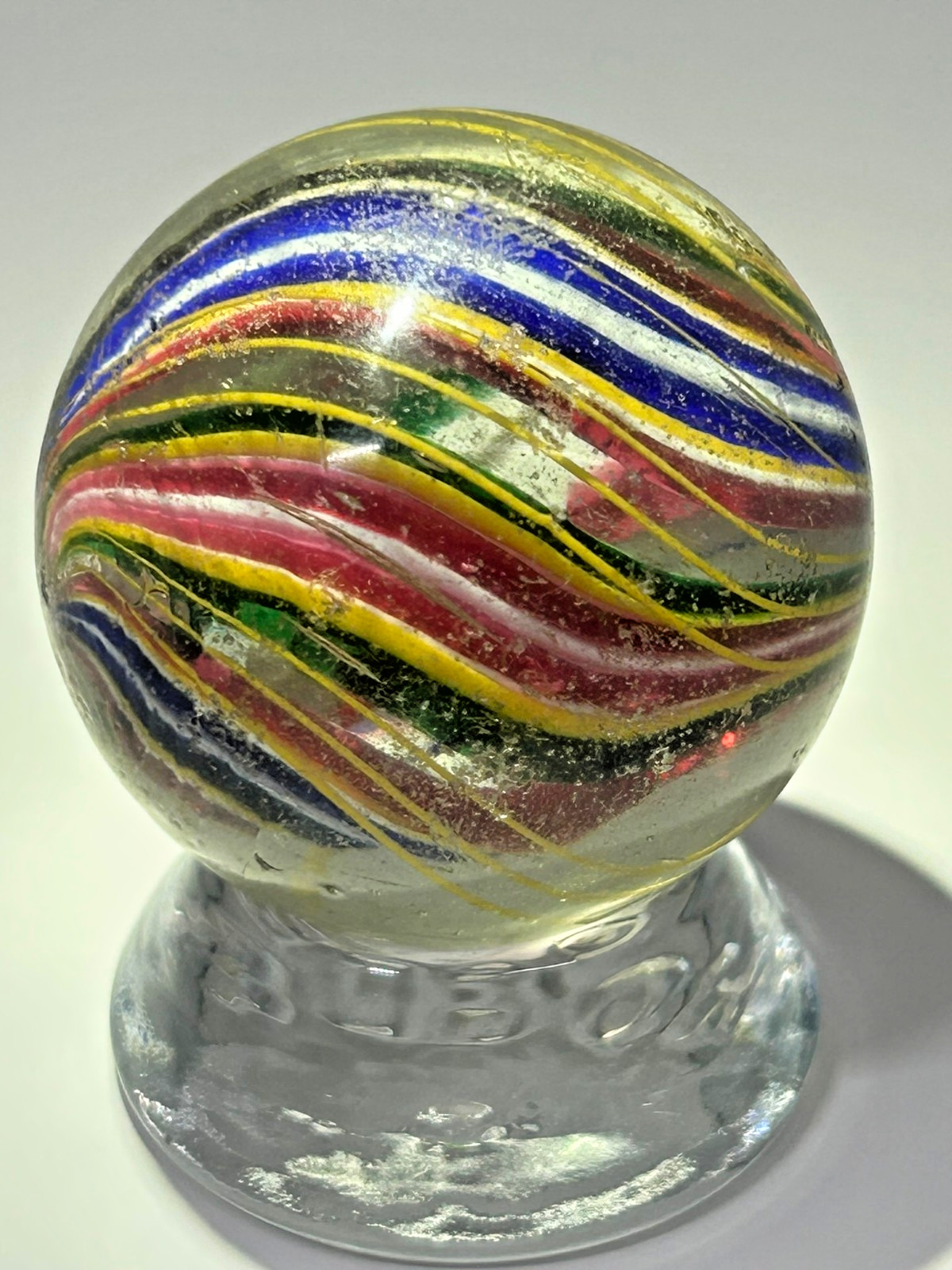 Antique German Handmade Divided Core Jelly Ribbon Marble 1-45/64″ NM+ E3.22