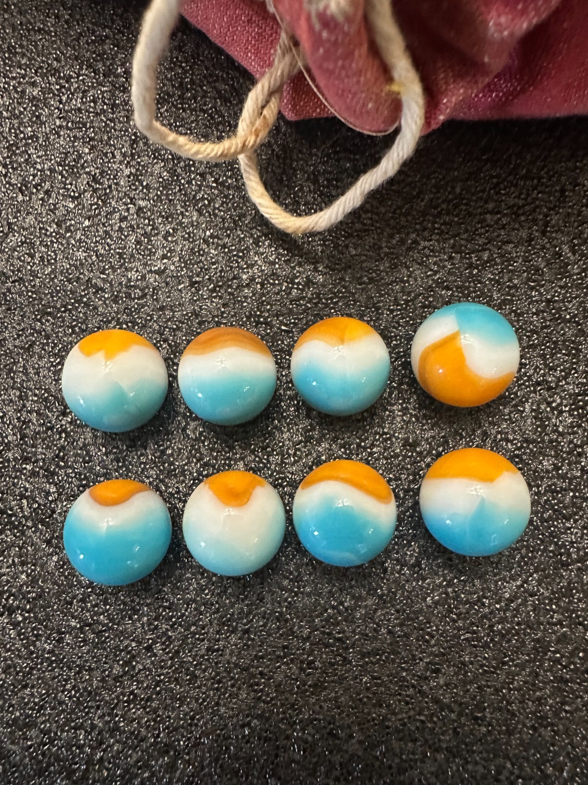Vintage Vitro Agate Tiger Eye Marbles Lot of 8 Beautifully Matched Set 0.61″