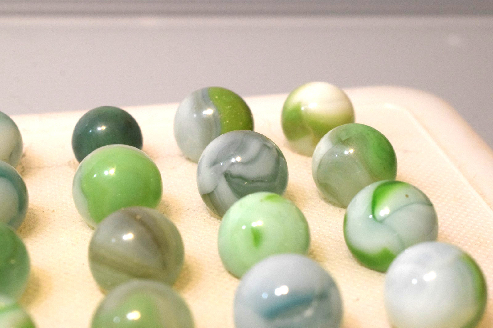 VITRO AGATE MARBLES ARKO 57PC MIXED LOT SHAMROCK GREEN AQUA BLUE COBALT LIME