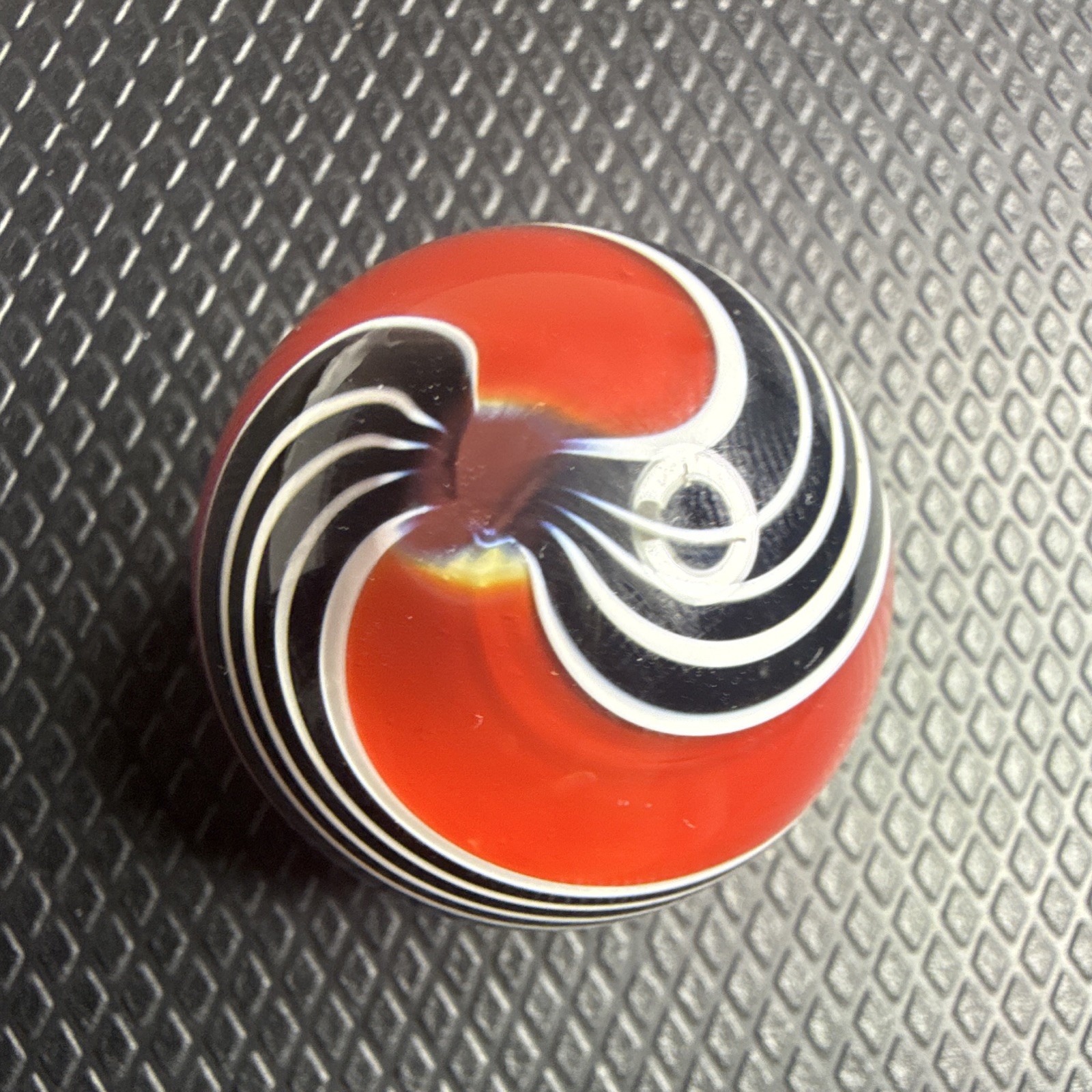 1.5″ Contemporary Glass Marble Red Black White Ribbon Swirl Unsigned